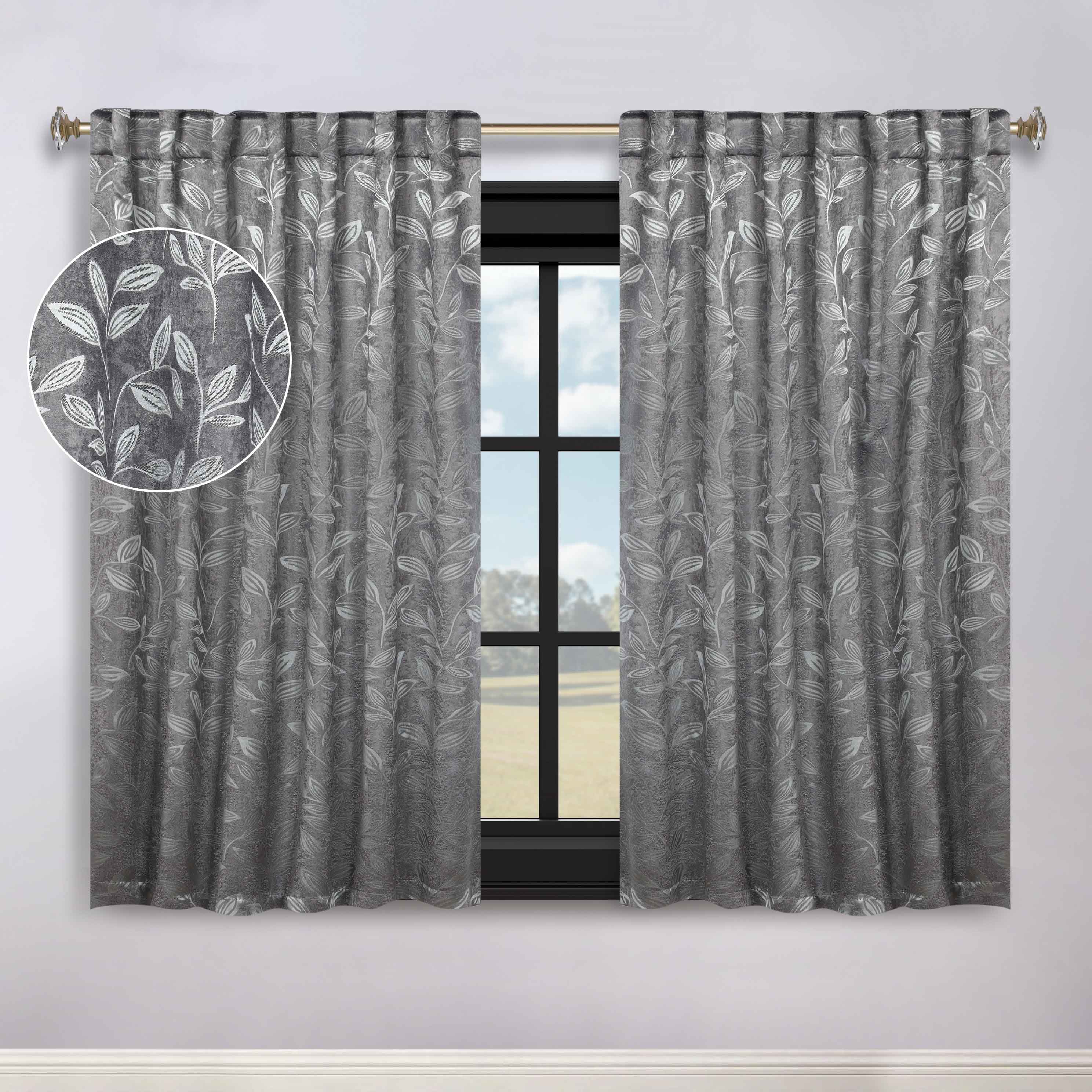 Superior Leaves Room Darkening Back Tab Blackout Curtains Panel Set - Omnigoodsstore