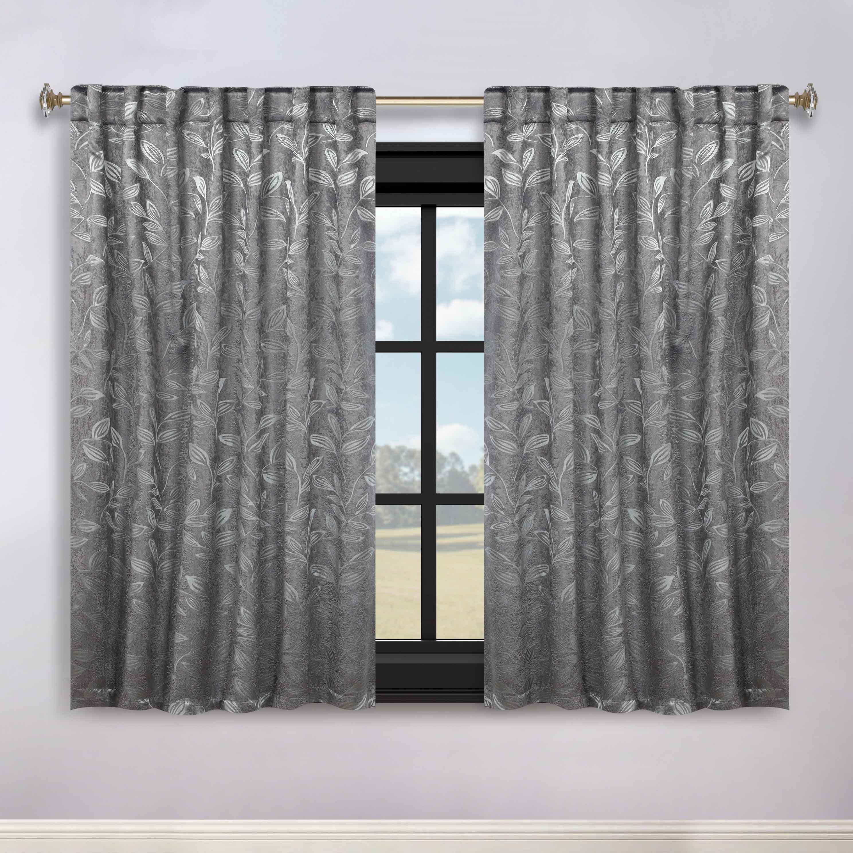 Superior Leaves Room Darkening Back Tab Blackout Curtains Panel Set - Omnigoodsstore