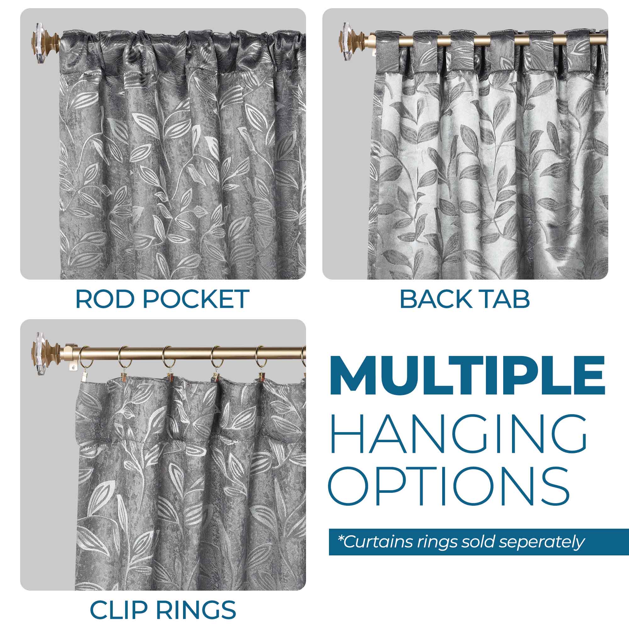 Superior Leaves Room Darkening Back Tab Blackout Curtains Panel Set - Omnigoodsstore