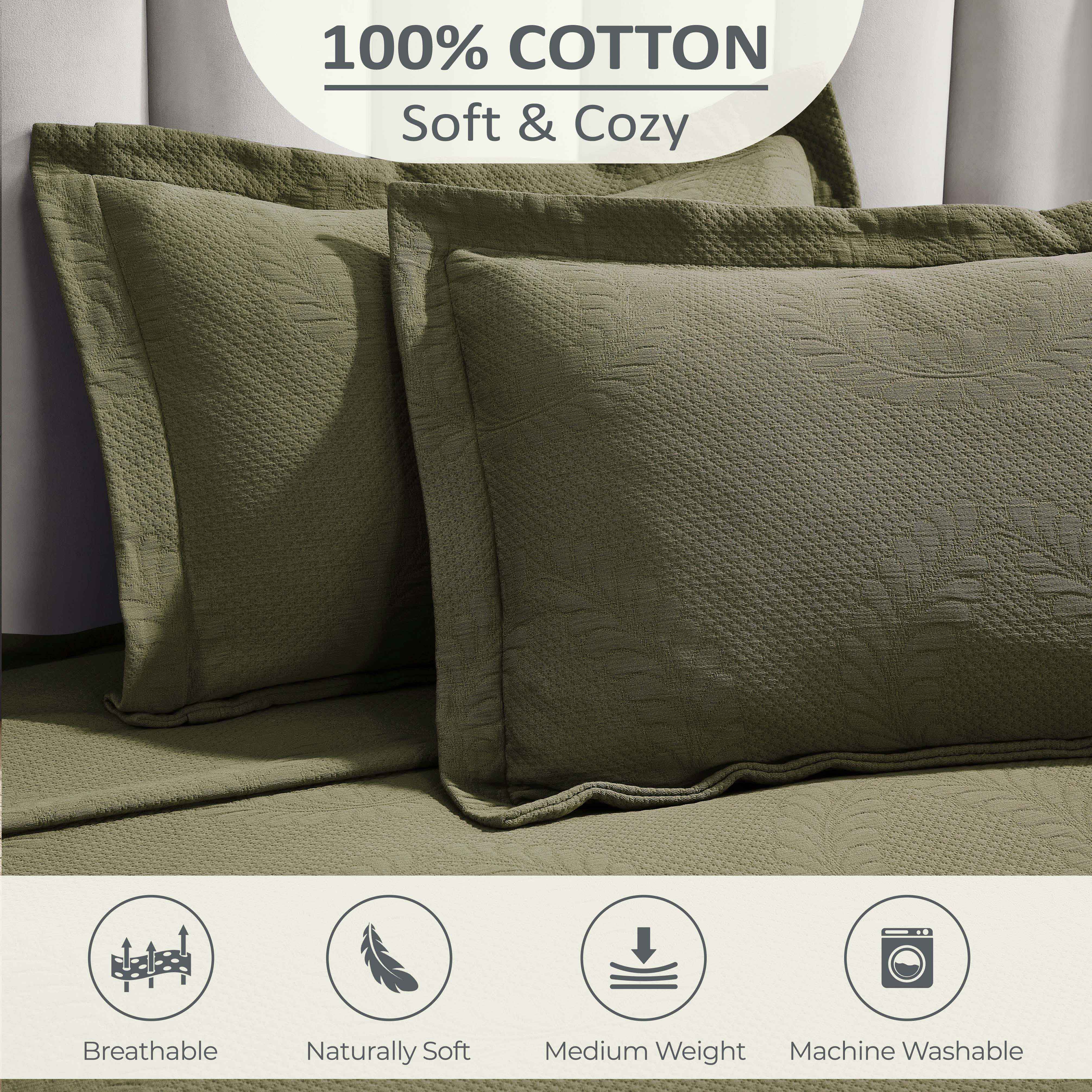 Peploi Cotton Medium Weight Matelasse Bedspread and Sham Set - Omnigoodsstore