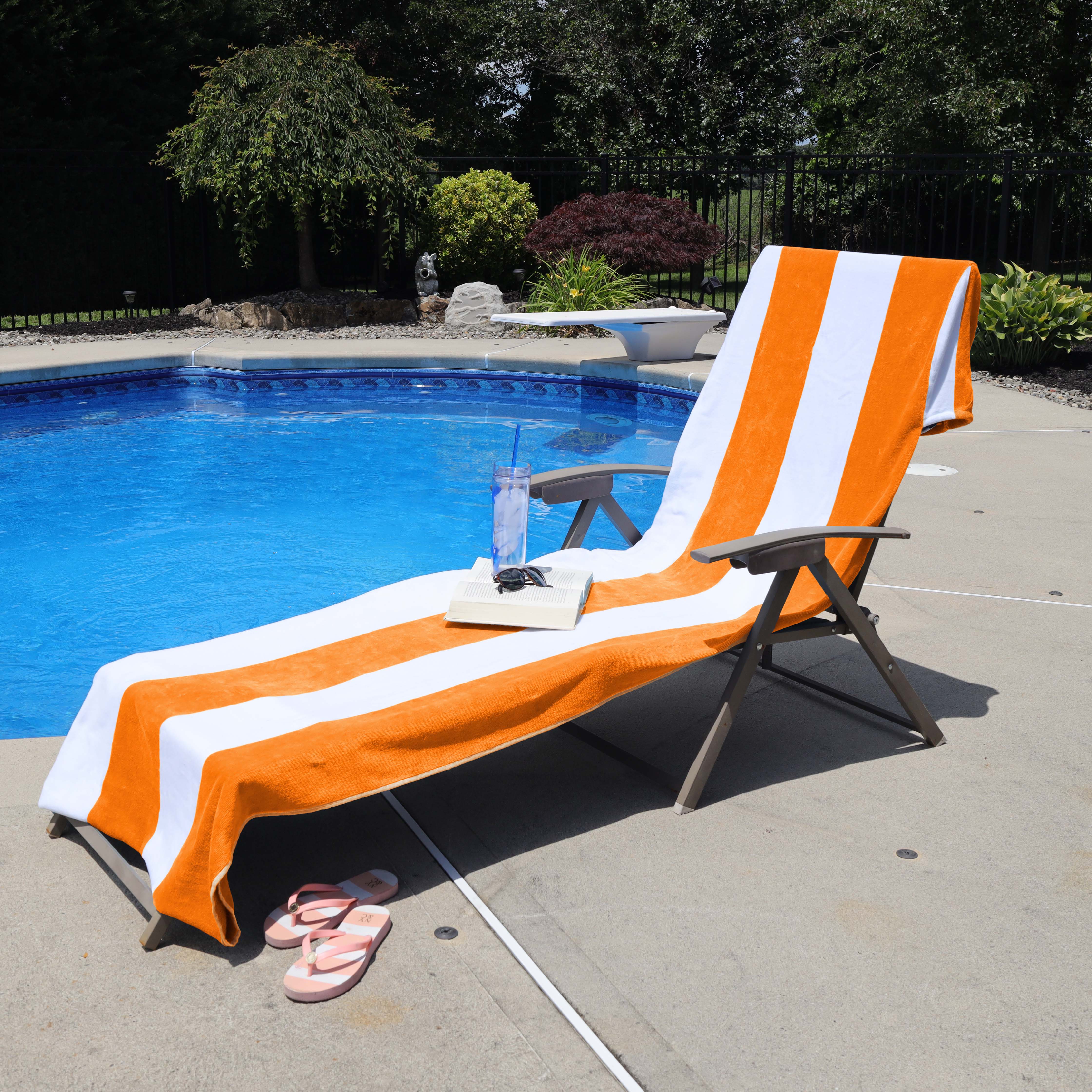 Cotton Standard Size Cabana Stripe Chaise Lounge Chair Cover - Omnigoodsstore