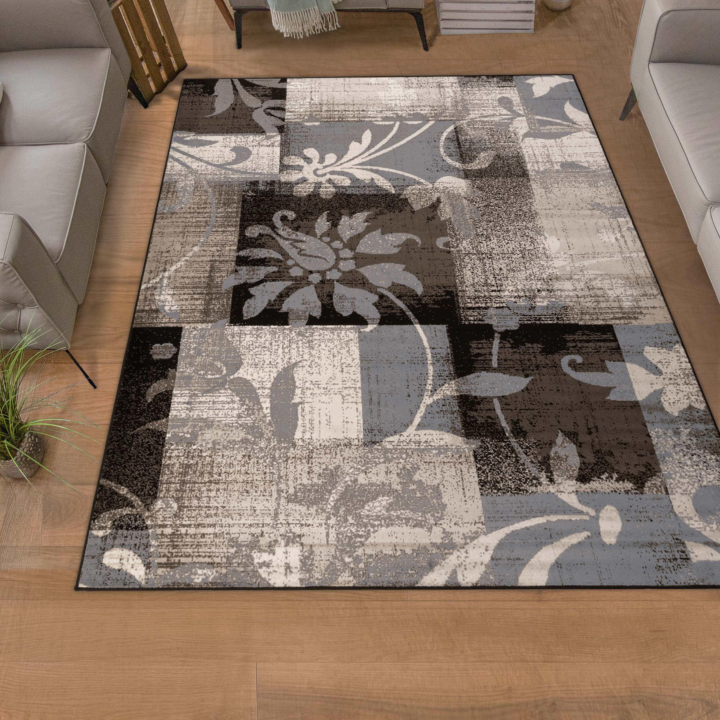 Pastiche Contemporary Floral Patchwork Indoor Area Rug or Runner Rug - Omnigoodsstore