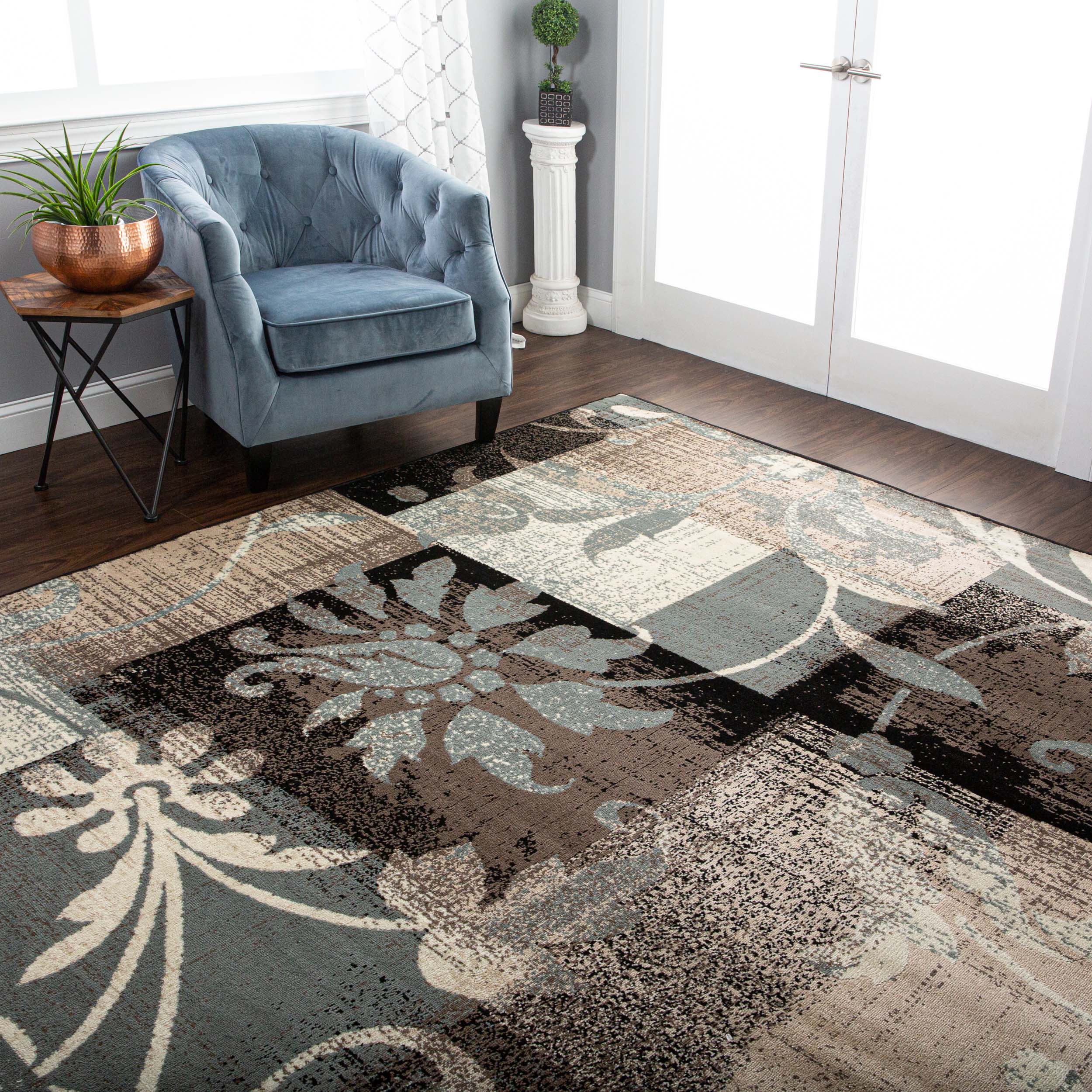 Pastiche Contemporary Floral Patchwork Indoor Area Rug or Runner Rug - Omnigoodsstore