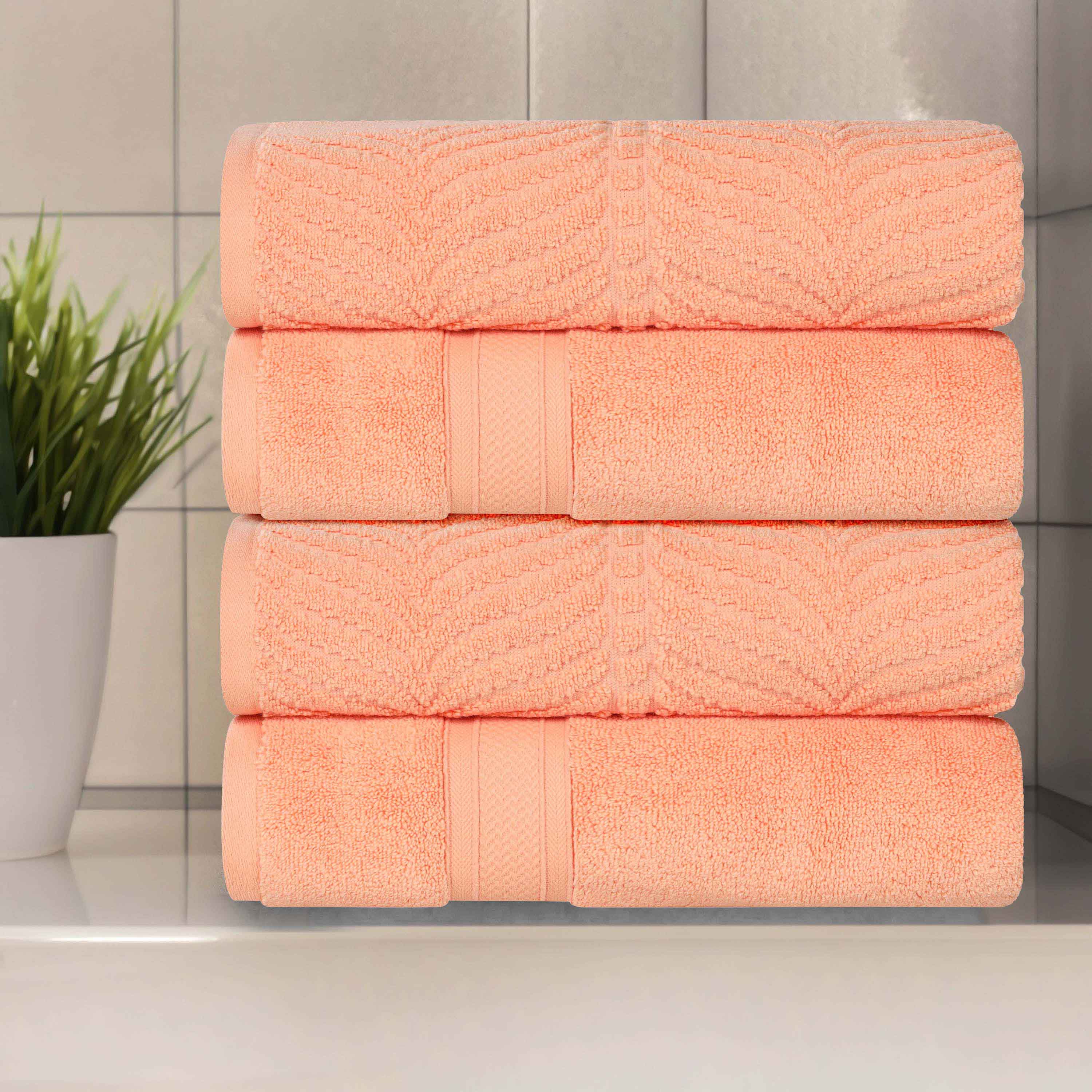 Zero Twist Cotton Solid & Jacquard Elegant Chevron Bath Towel Set of 4 - Omnigoodsstore