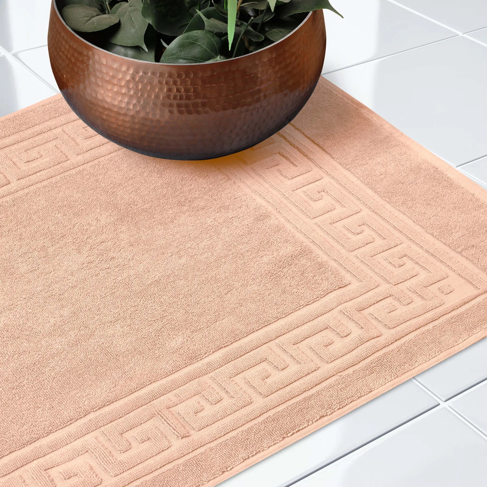 Cotton 2 Piece Greek Key Border Super Absorbent Bath Mat Set