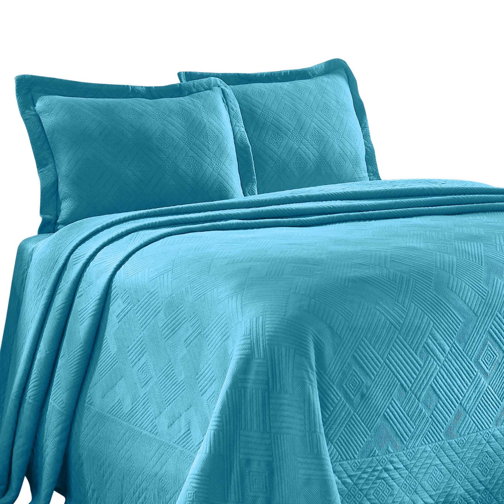Geometric Fret Cotton Jacquard Matelasse Scalloped Bedspread Set - Omnigoodsstore