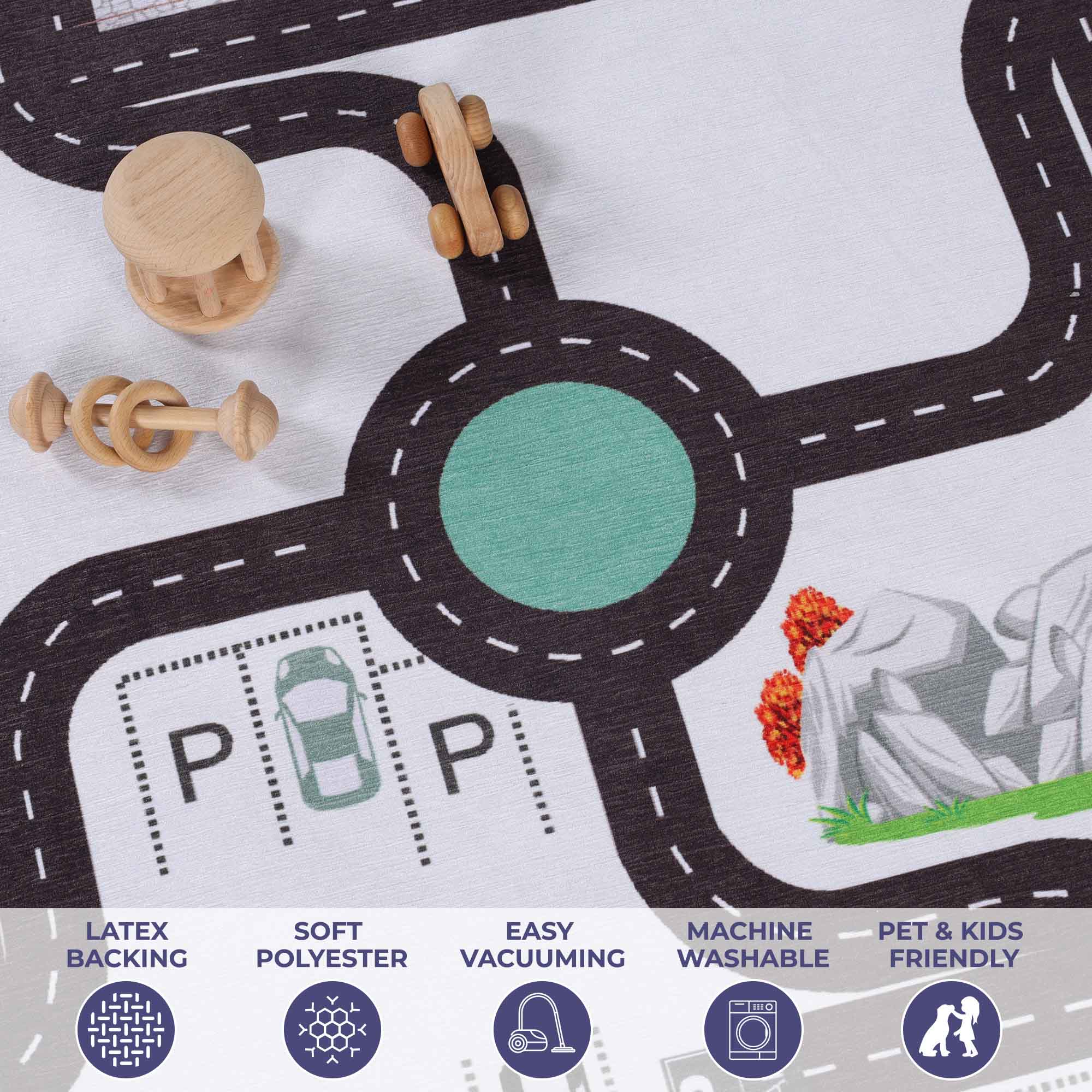 Country Road Non-Slip Kids Playroom Nursery Washable Indoor Area Rug - Omnigoodsstore