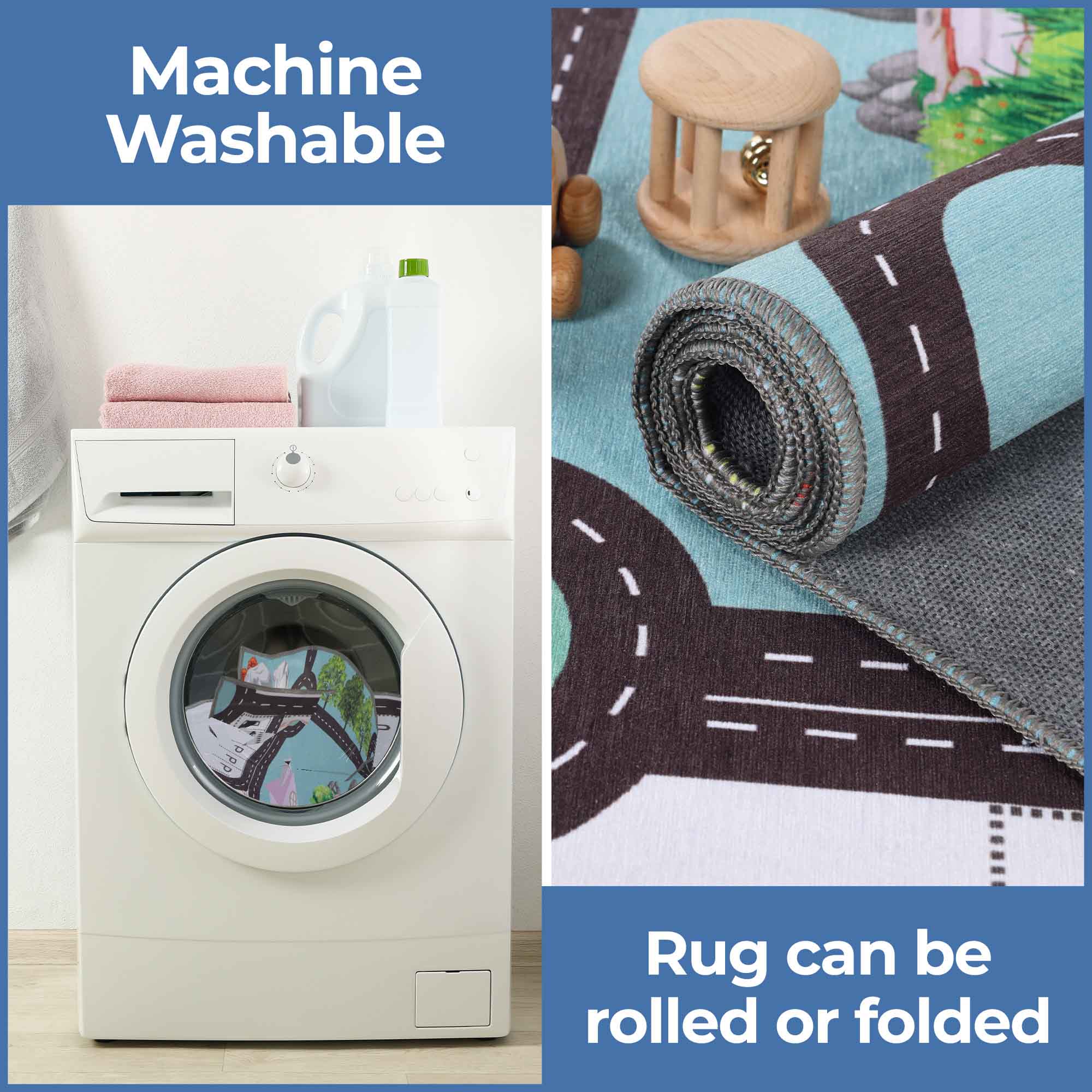 Country Road Non-Slip Kids Playroom Nursery Washable Indoor Area Rug - Omnigoodsstore