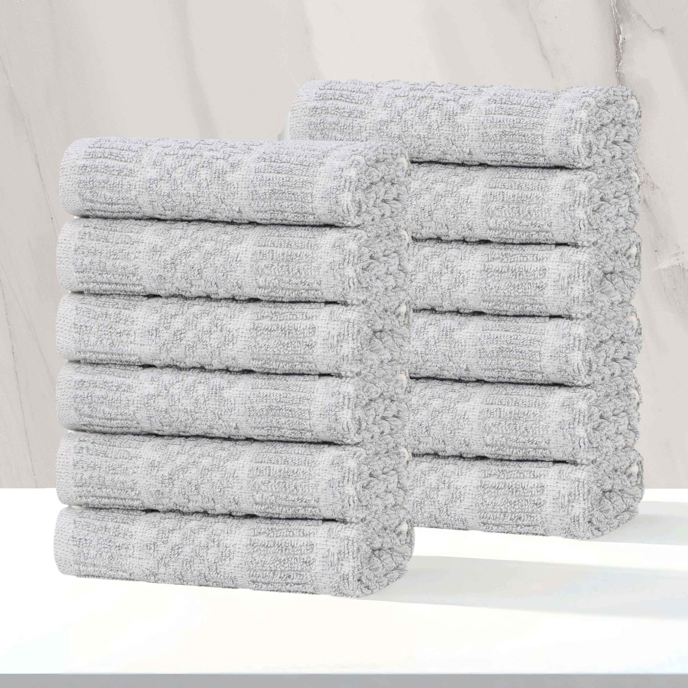 Naples Cotton Blend Checkered and Ribbed Face Towels, Set of 12 - Omnigoodsstore