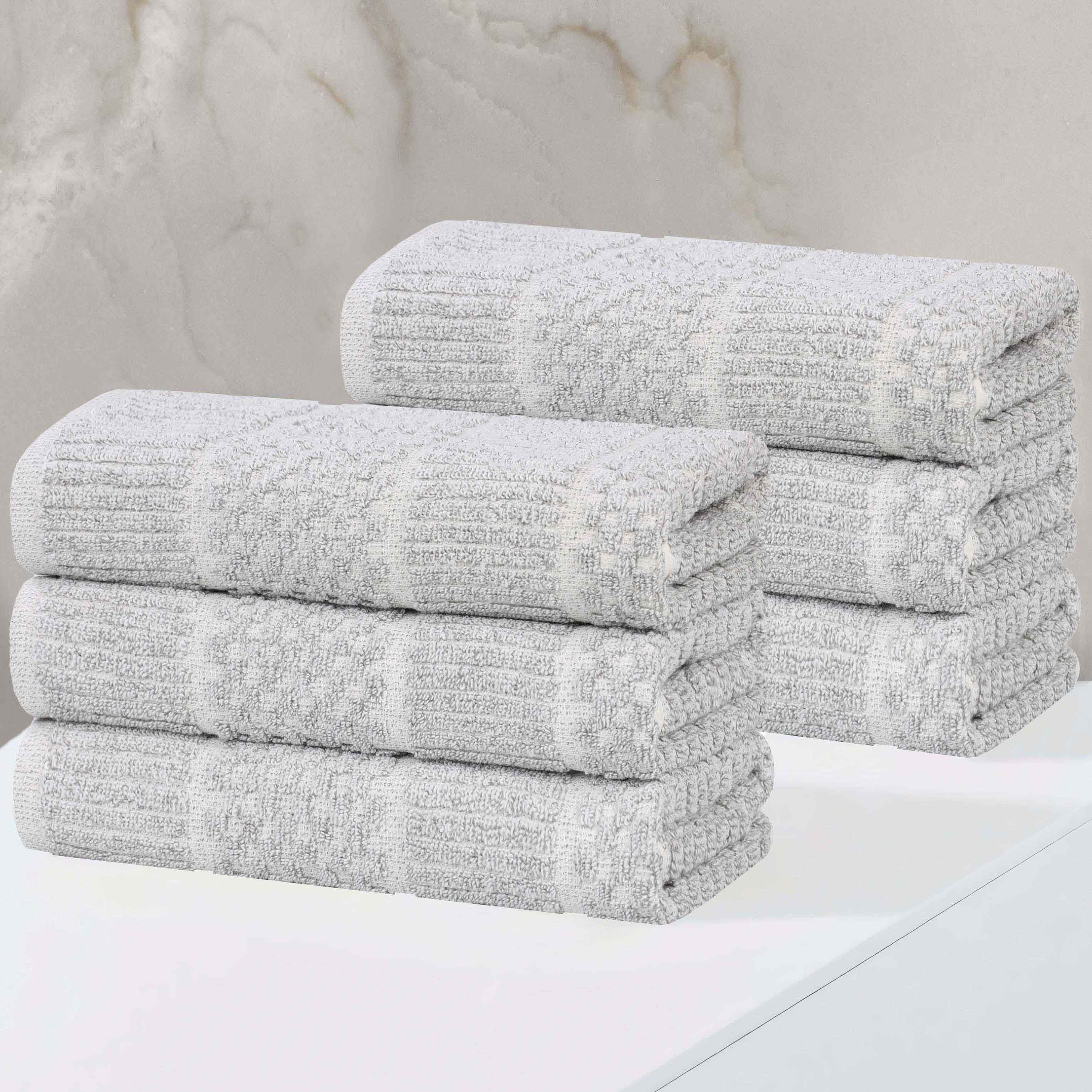 Naples Cotton Blend Checkered and Ribbed Hand Towels, Set of 6 - Omnigoodsstore
