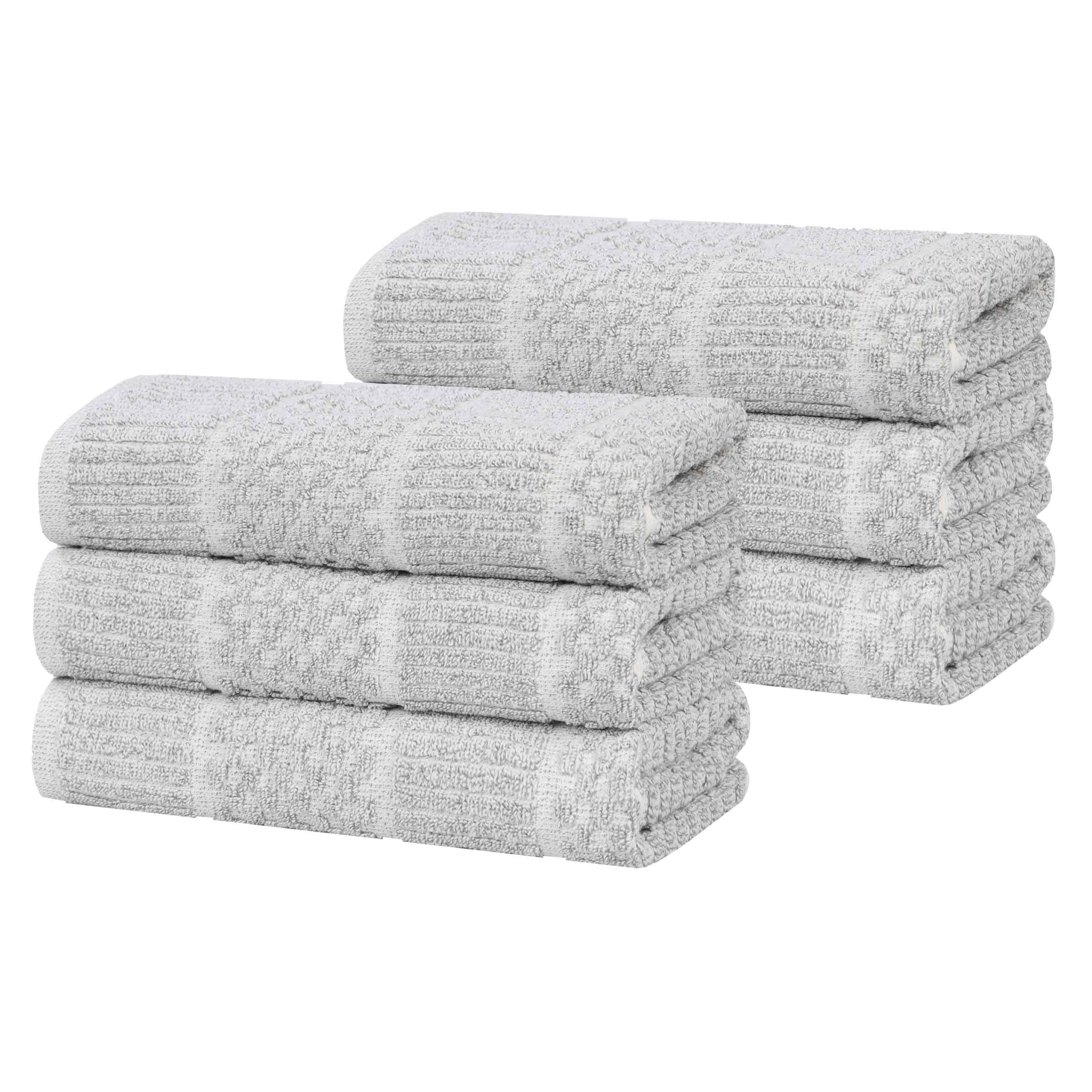Naples Cotton Blend Checkered and Ribbed Hand Towels, Set of 6 - Omnigoodsstore