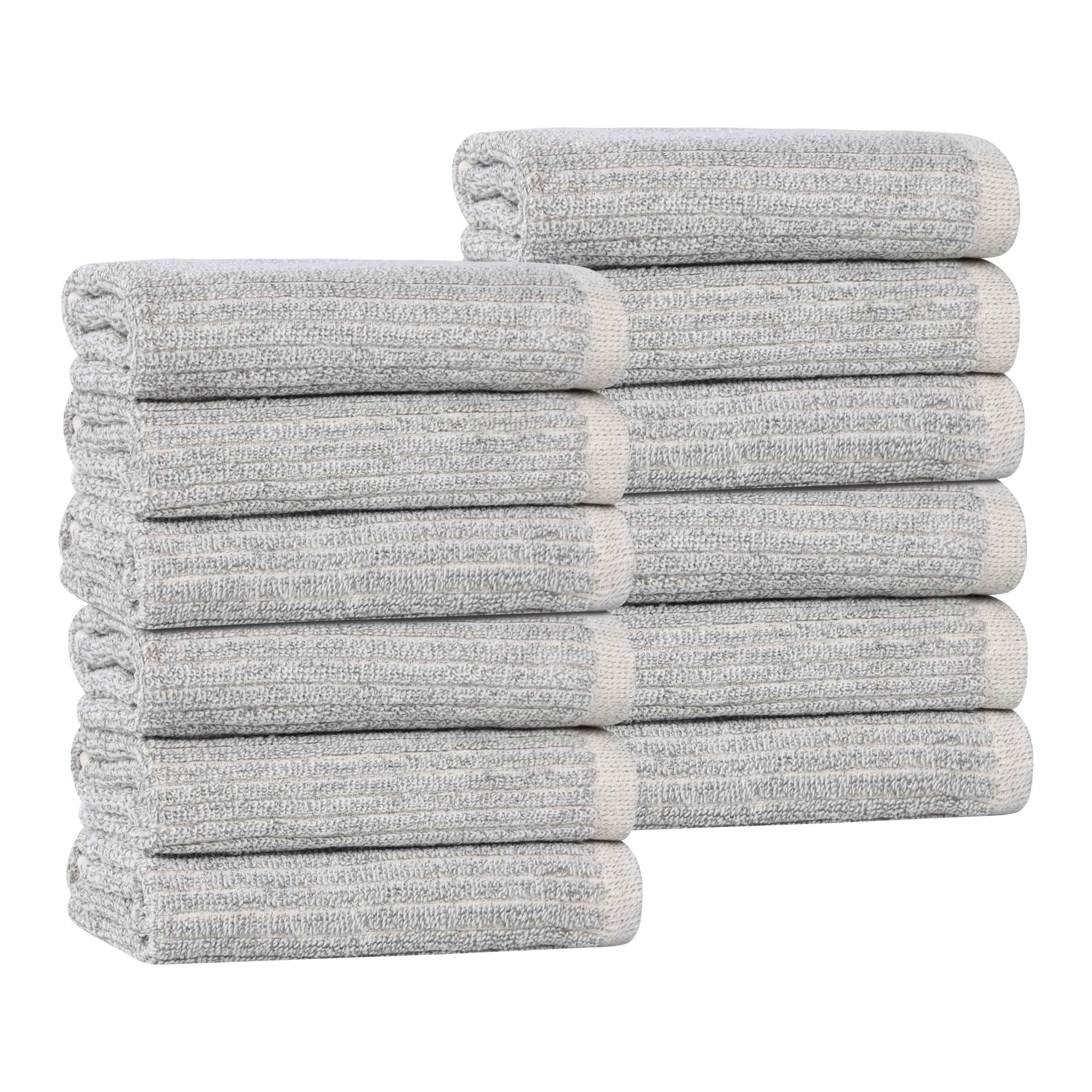 Destin Cotton Blend Solid Ribbed Face Towels Washcloths, Set of 12 - Omnigoodsstore