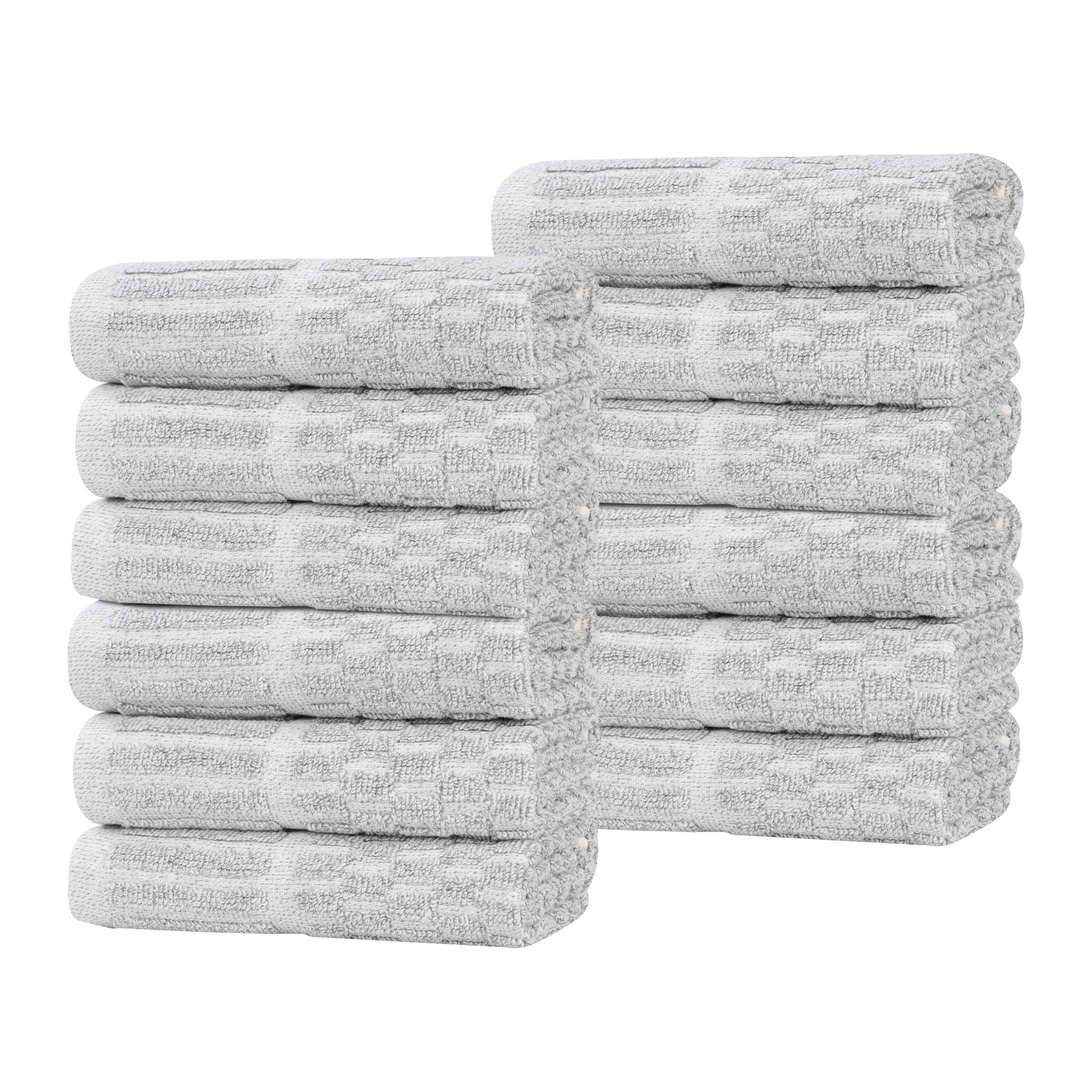 Juno Cotton Blend Medium Weight Checkered Border Face Towel Set of 12 - Omnigoodsstore
