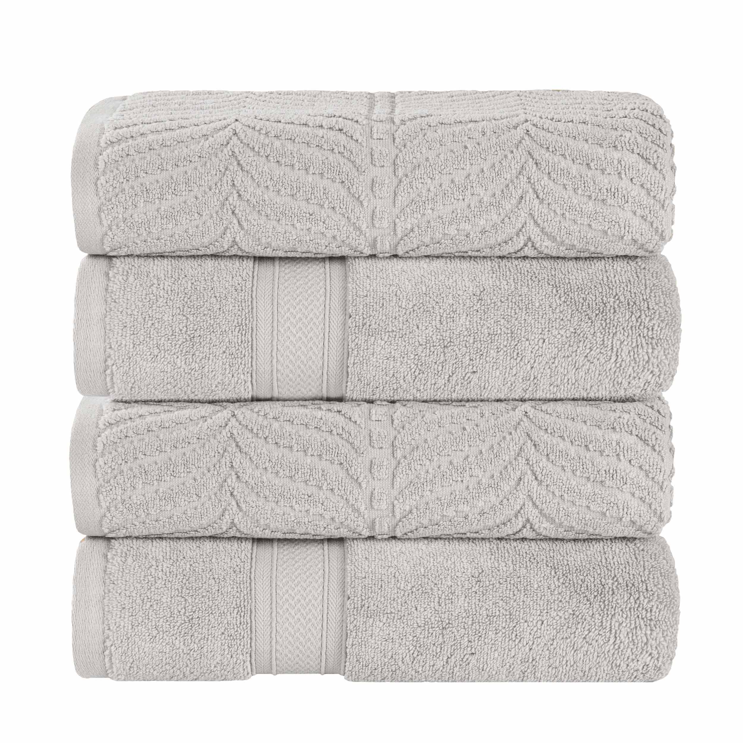 Zero Twist Cotton Solid & Jacquard Elegant Chevron Bath Towel Set of 4 - Omnigoodsstore