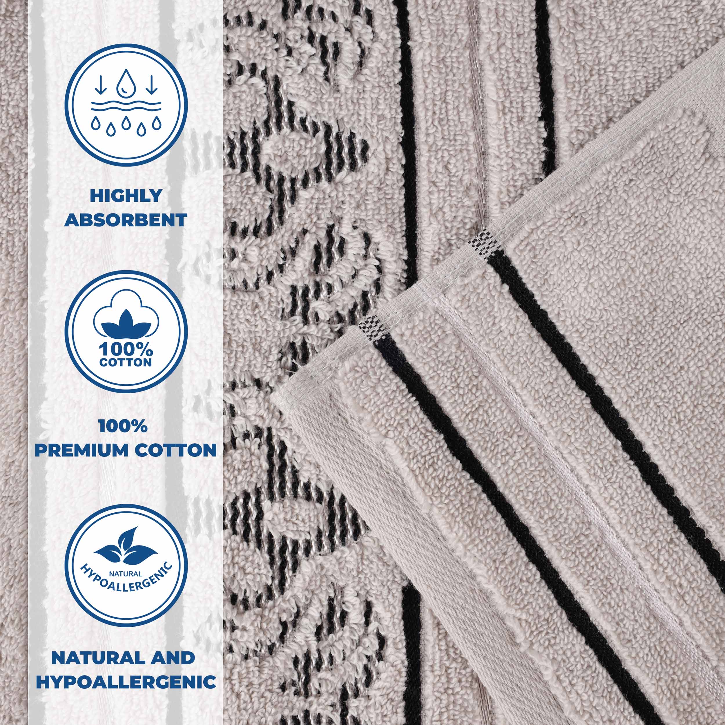 Sadie Zero Twist Cotton Solid and Jacquard Floral Hand Towel Set of 6 - Omnigoodsstore