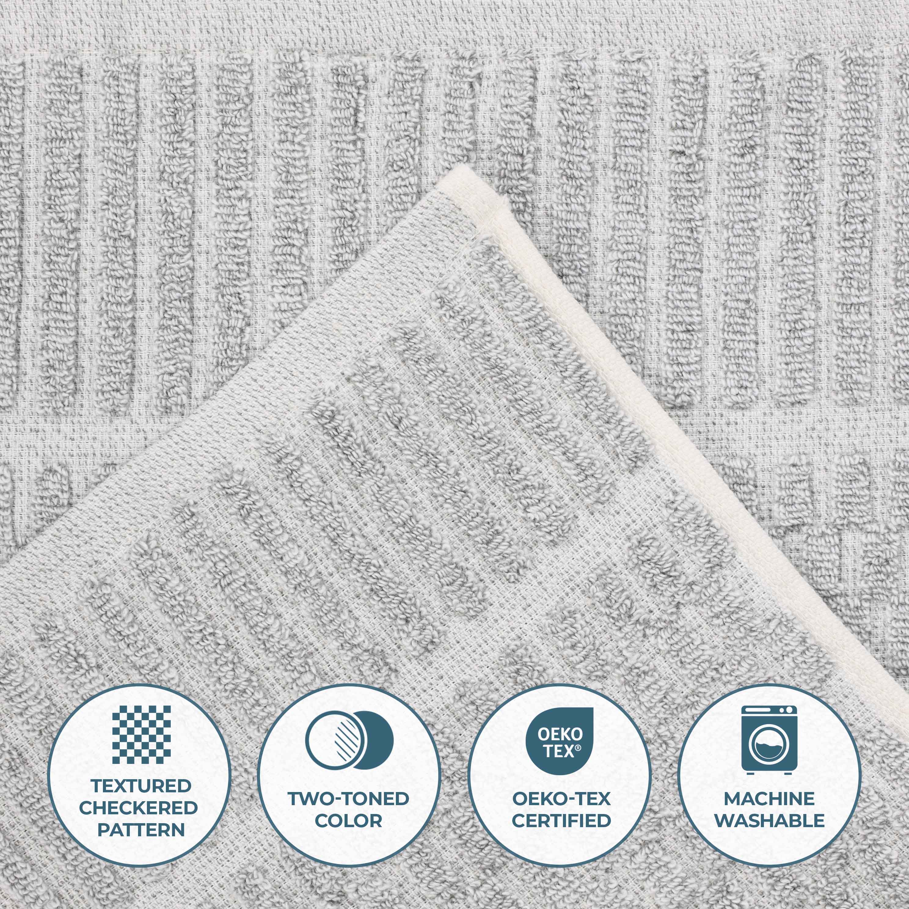 Juno Cotton Blend Medium Weight Checkered Border Face Towel Set of 12 - Omnigoodsstore