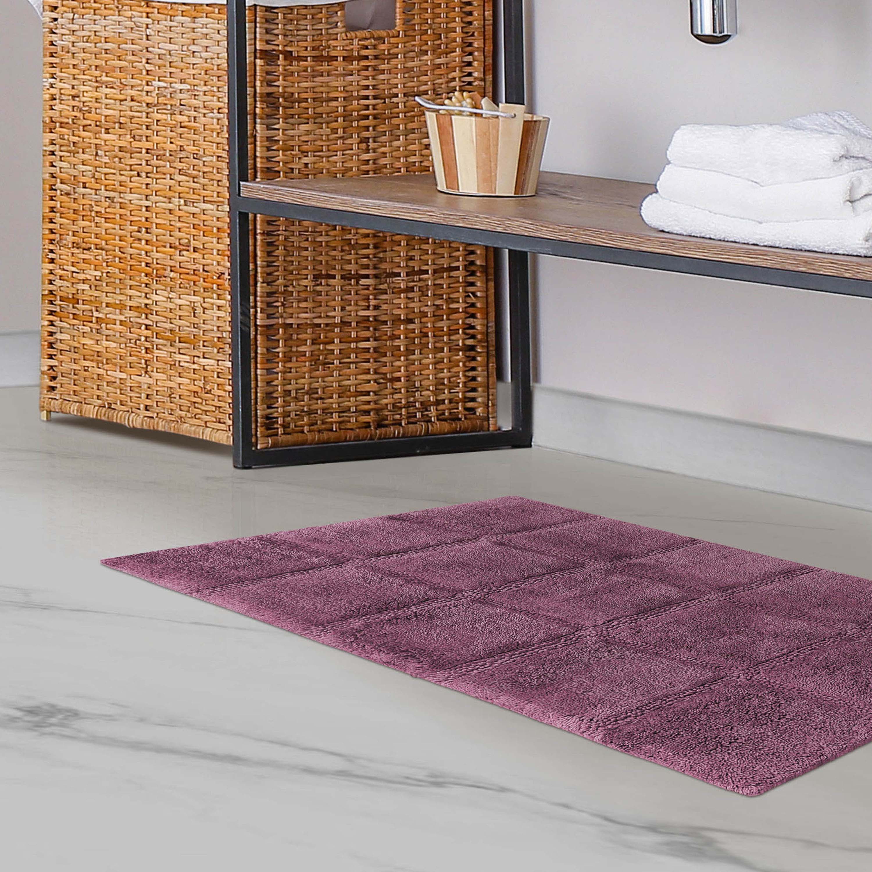 Solid Cotton 2 Piece Checkered Non Slip Bath Rug Set - Omnigoodsstore