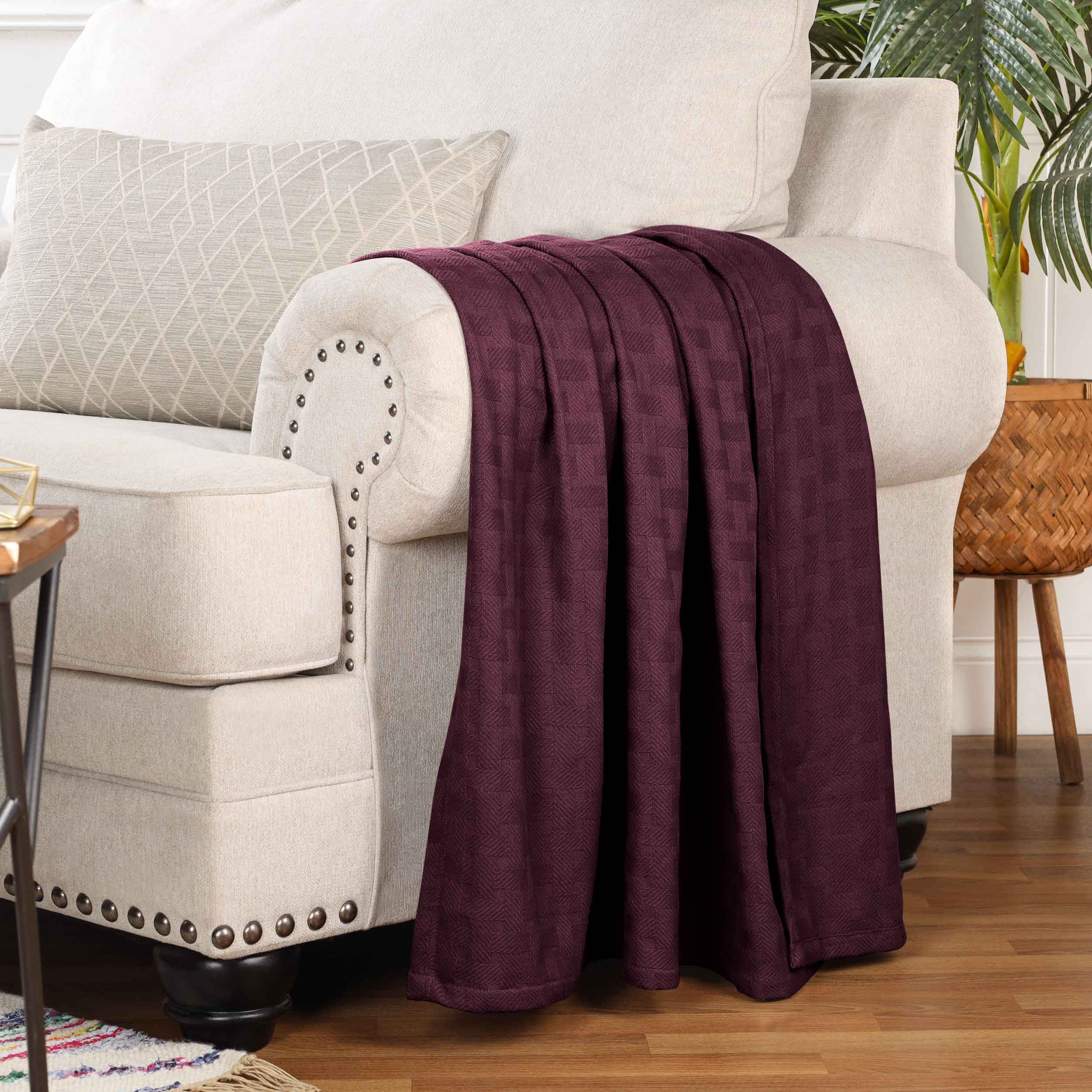 Basketweave All Season Cotton Bed Blanket & Sofa Throw - Omnigoodsstore