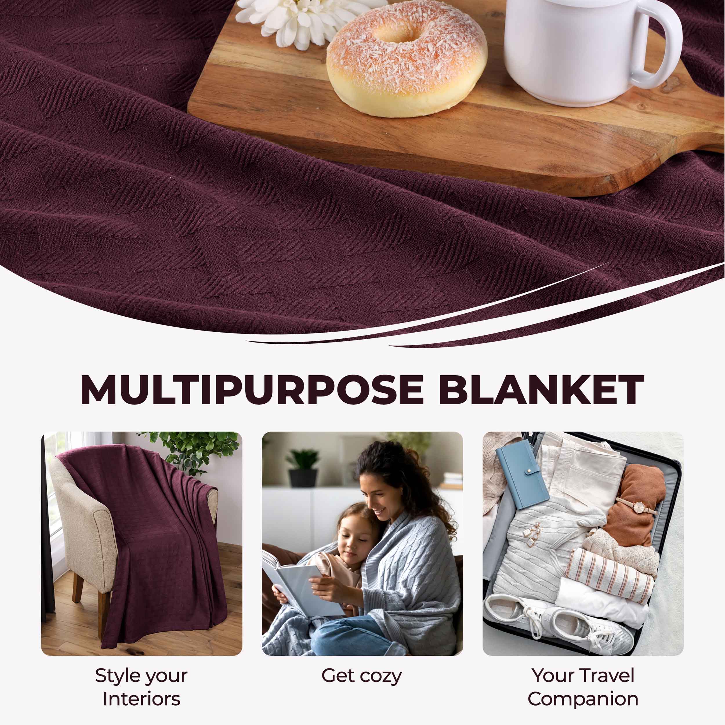 Basketweave All Season Cotton Bed Blanket & Sofa Throw - Omnigoodsstore