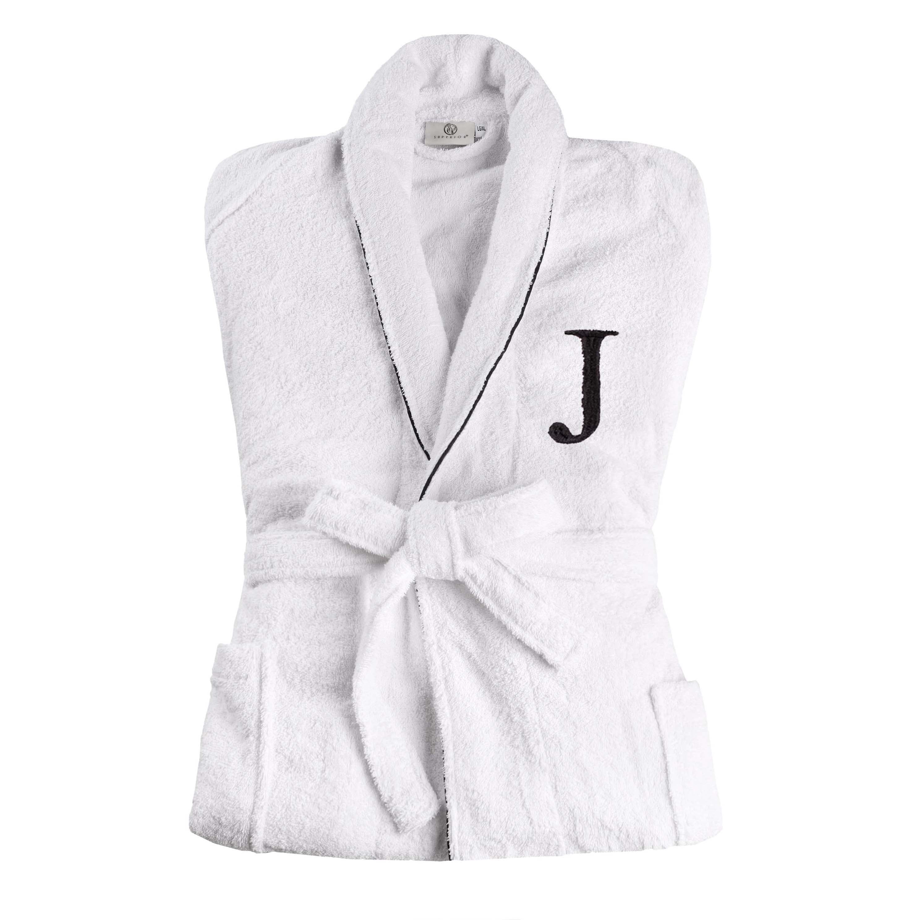 Cotton Adult Unisex White Embroidered Highly Absorbent Fluffy Bathrobe - Omnigoodsstore