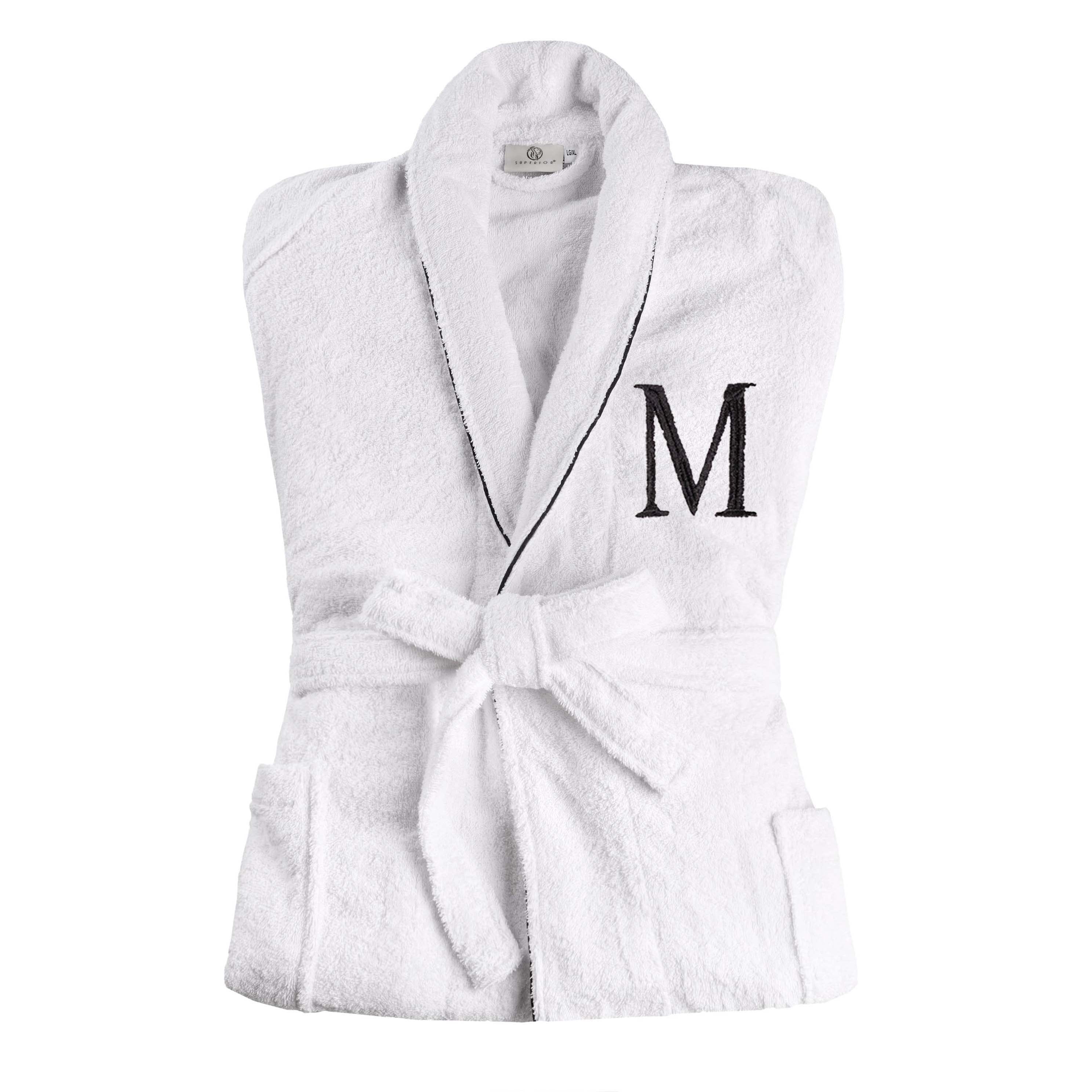 Cotton Adult Unisex White Embroidered Highly Absorbent Fluffy Bathrobe - Omnigoodsstore