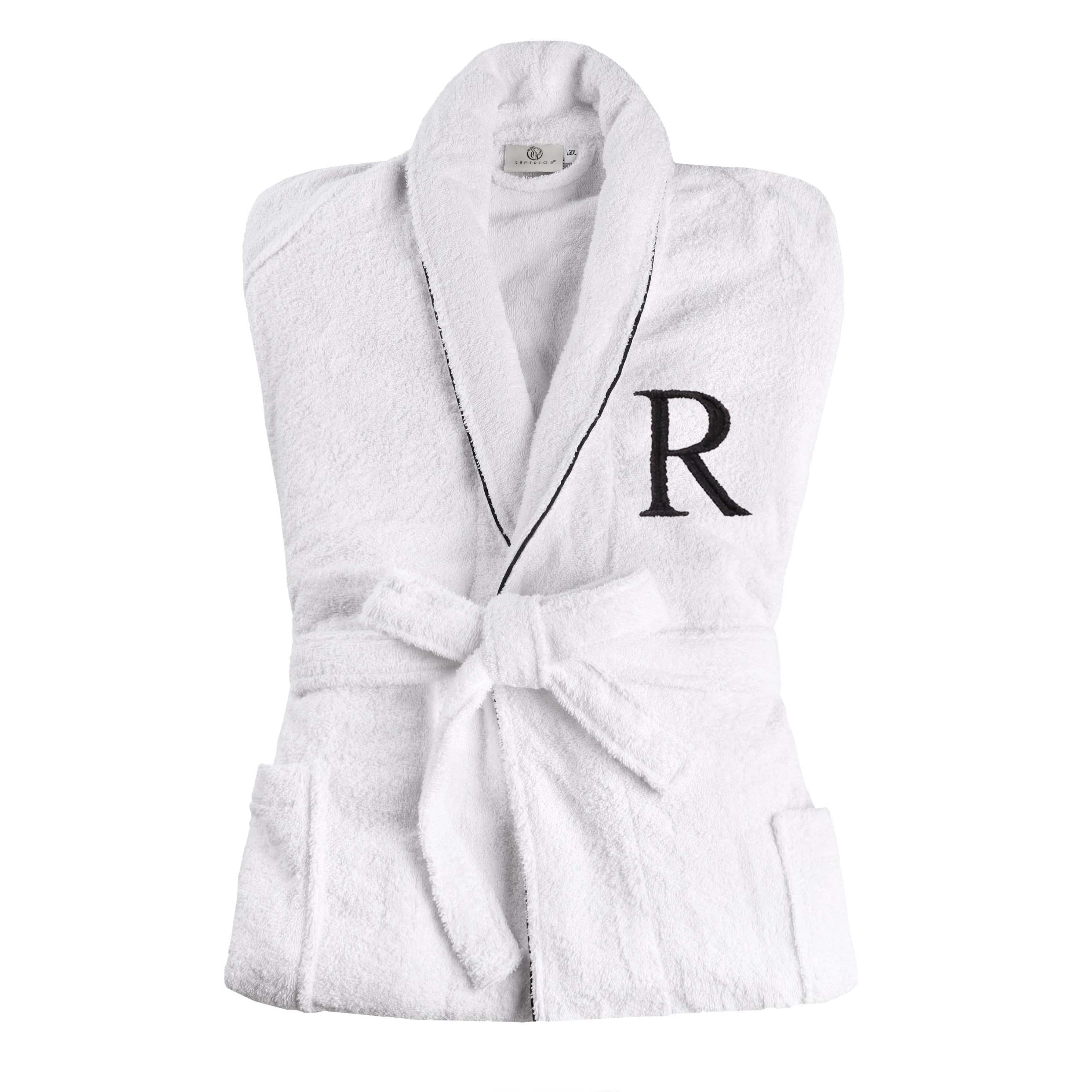 Cotton Adult Unisex White Embroidered Highly Absorbent Fluffy Bathrobe - Omnigoodsstore