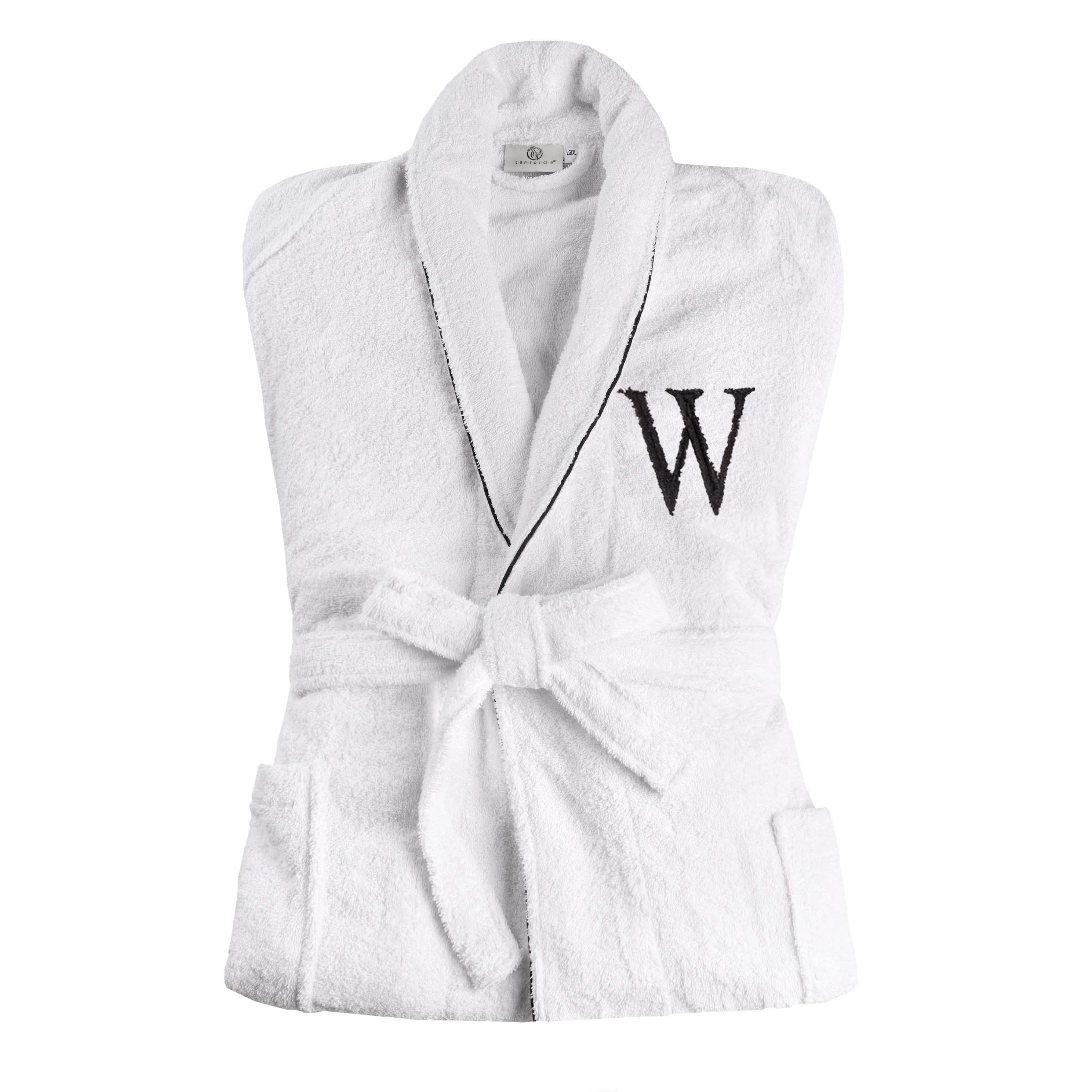 Cotton Adult Unisex White Embroidered Highly Absorbent Fluffy Bathrobe - Omnigoodsstore