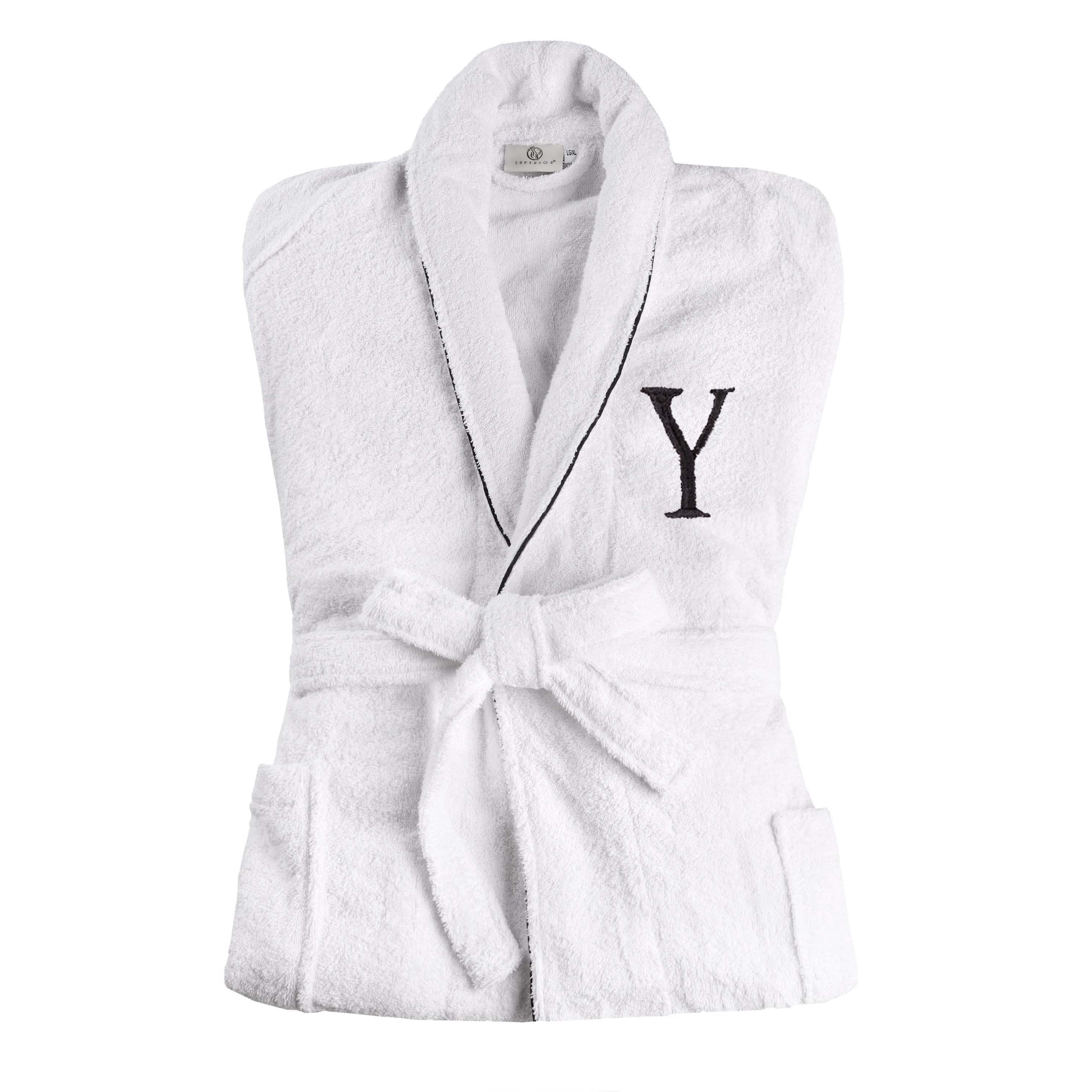 Cotton Adult Unisex White Embroidered Highly Absorbent Fluffy Bathrobe - Omnigoodsstore