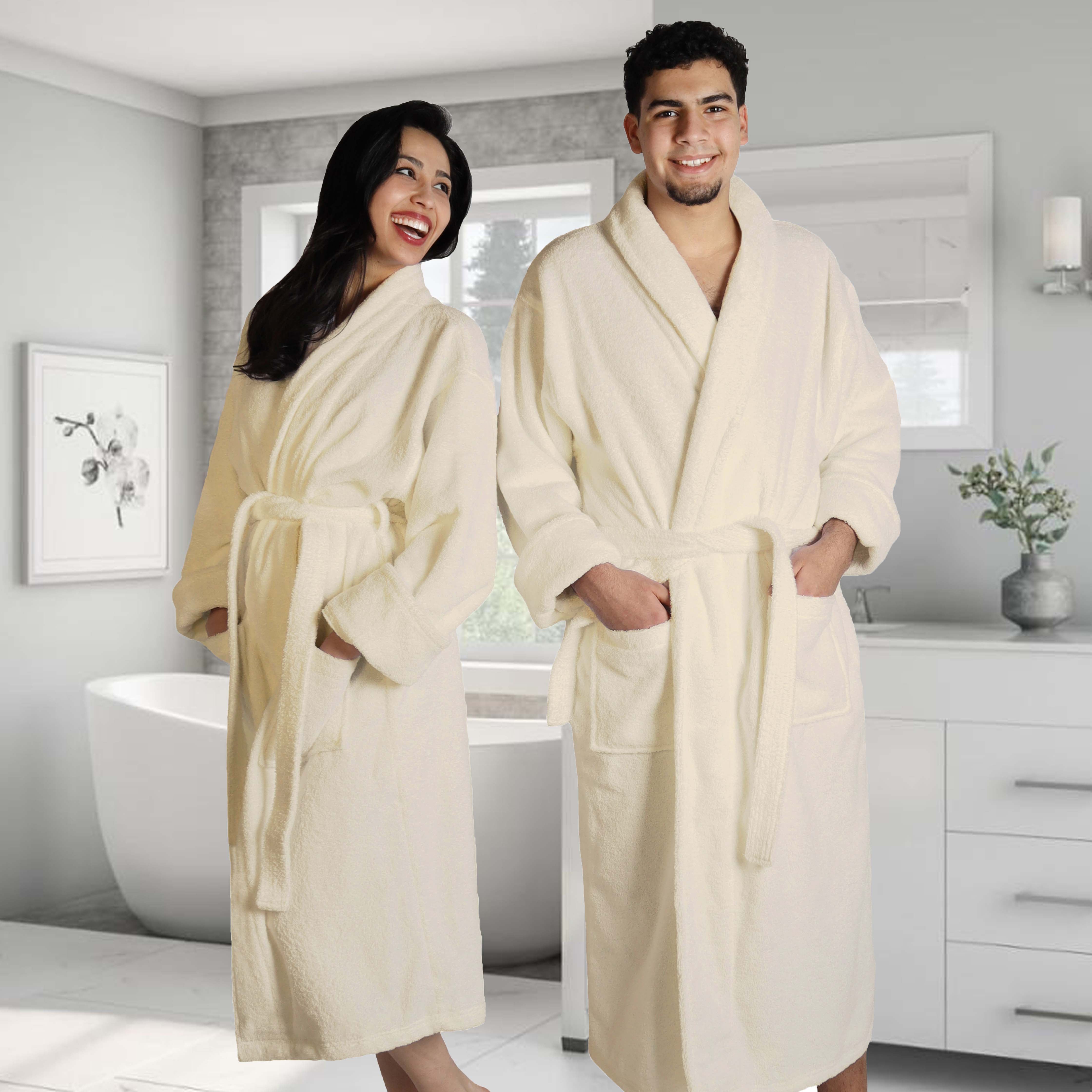 Turkish Cotton Bathrobe Women Men Unisex Shawl Collar Long Bathrobe - Omnigoodsstore