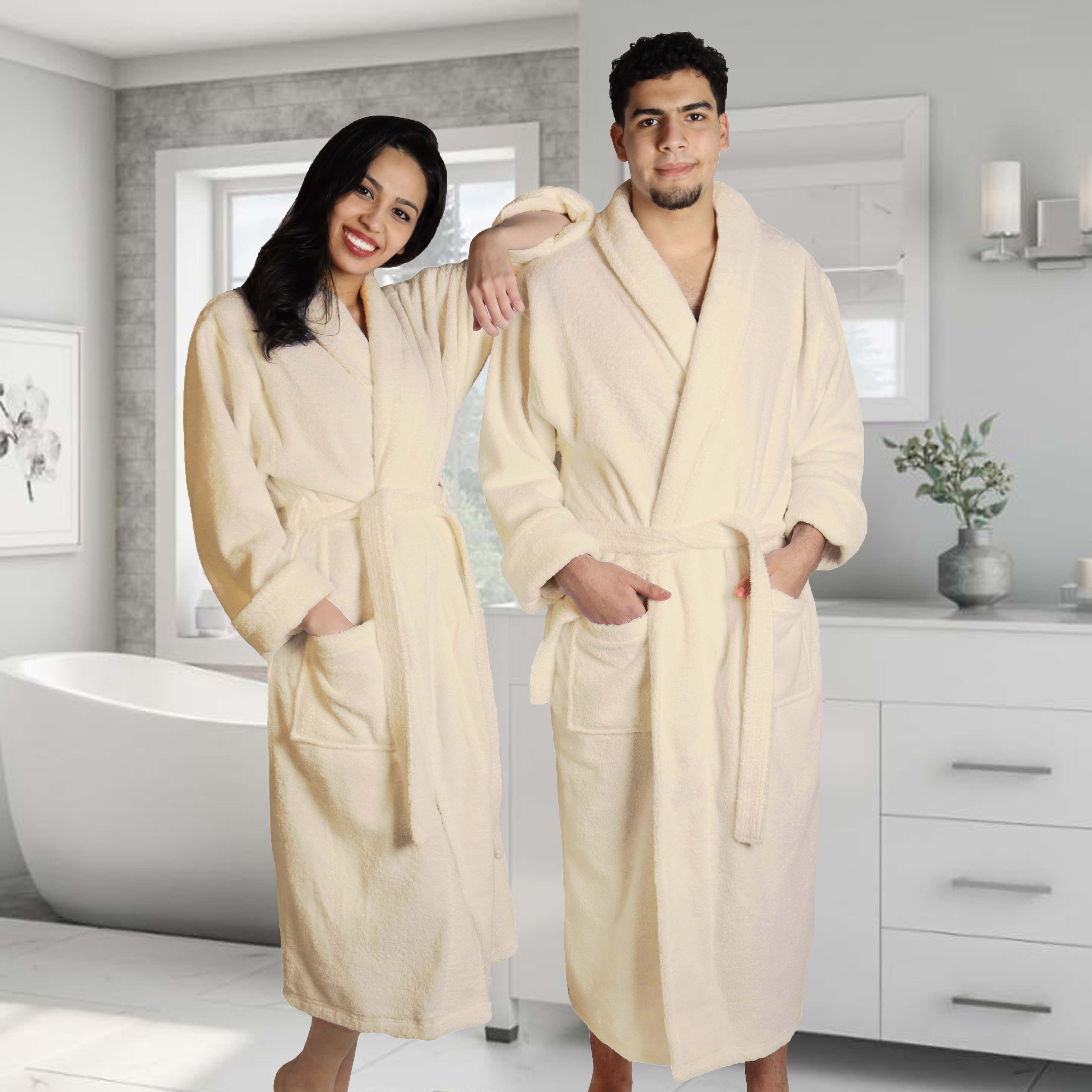 Turkish Cotton Bathrobe Women Men Unisex Shawl Collar Long Bathrobe - Omnigoodsstore