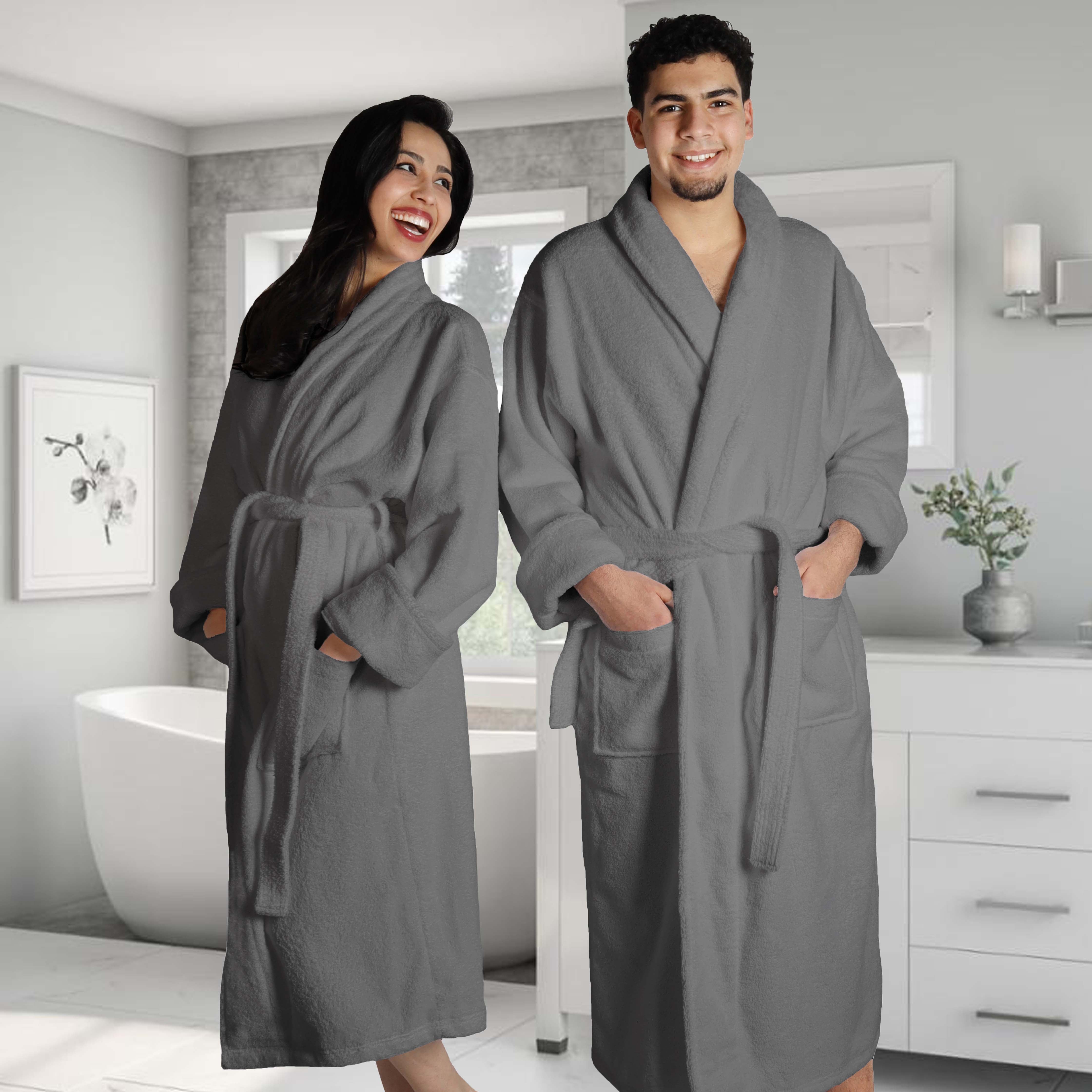Turkish Cotton Bathrobe Women Men Unisex Shawl Collar Long Bathrobe - Omnigoodsstore