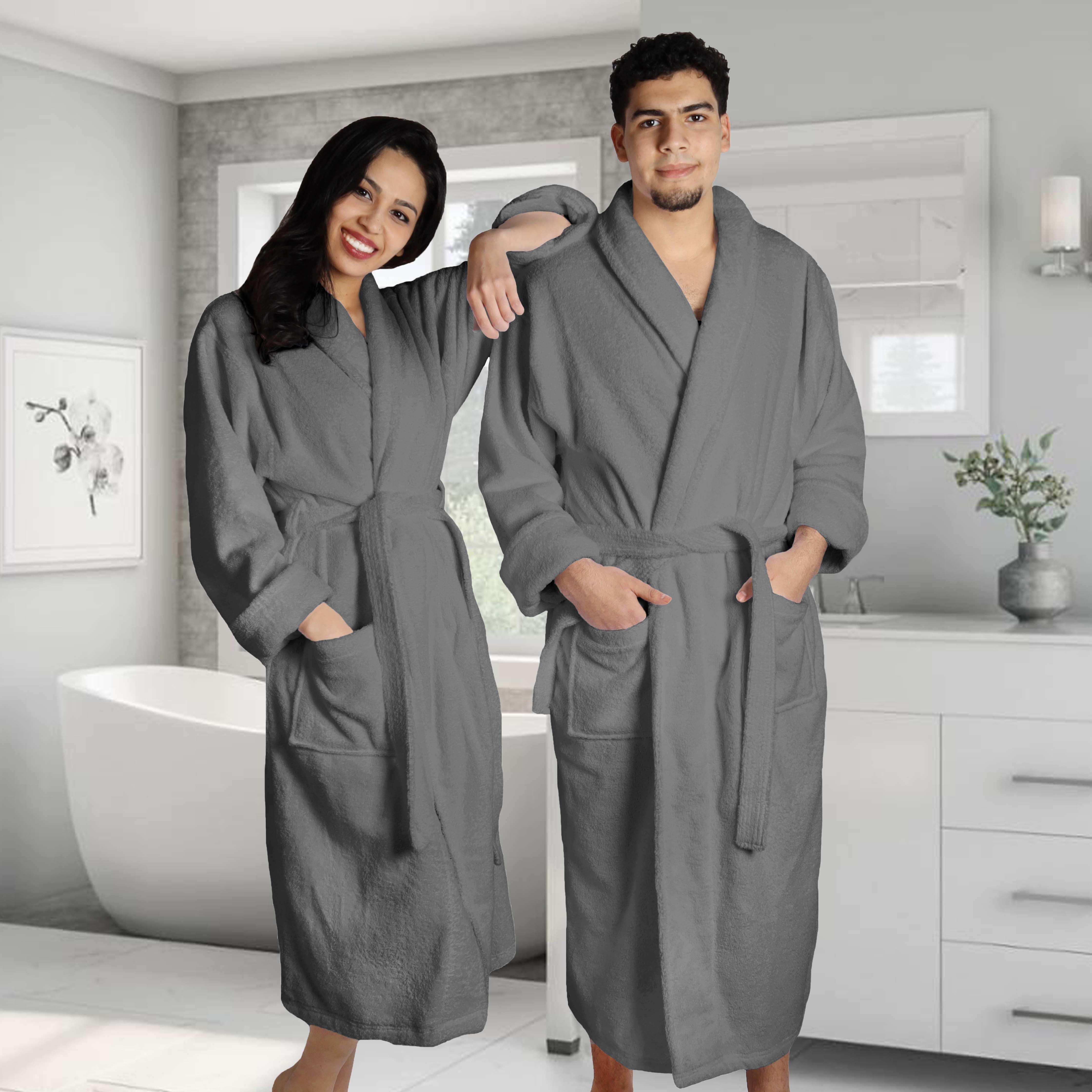 Turkish Cotton Bathrobe Women Men Unisex Shawl Collar Long Bathrobe - Omnigoodsstore