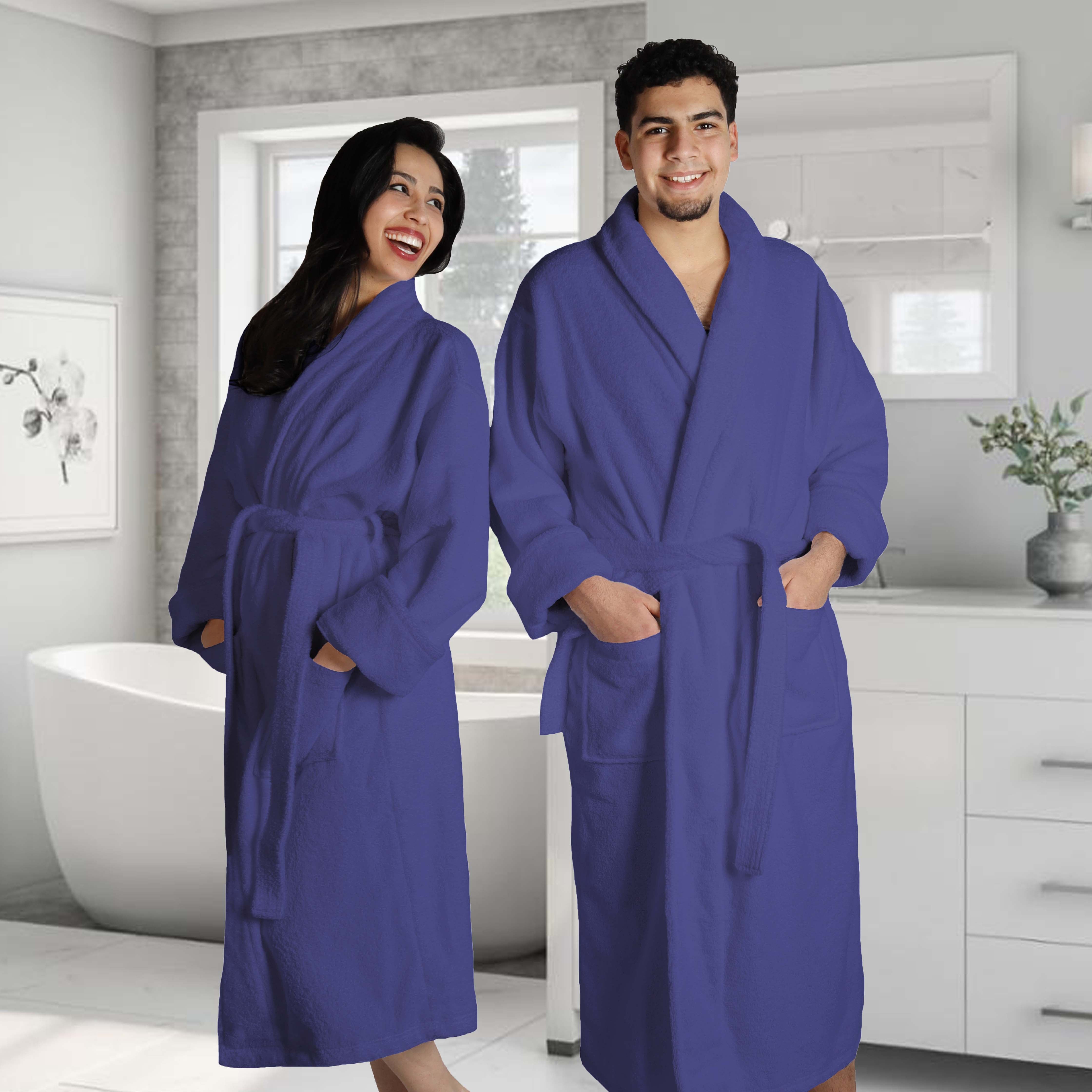 Turkish Cotton Bathrobe Women Men Unisex Shawl Collar Long Bathrobe - Omnigoodsstore