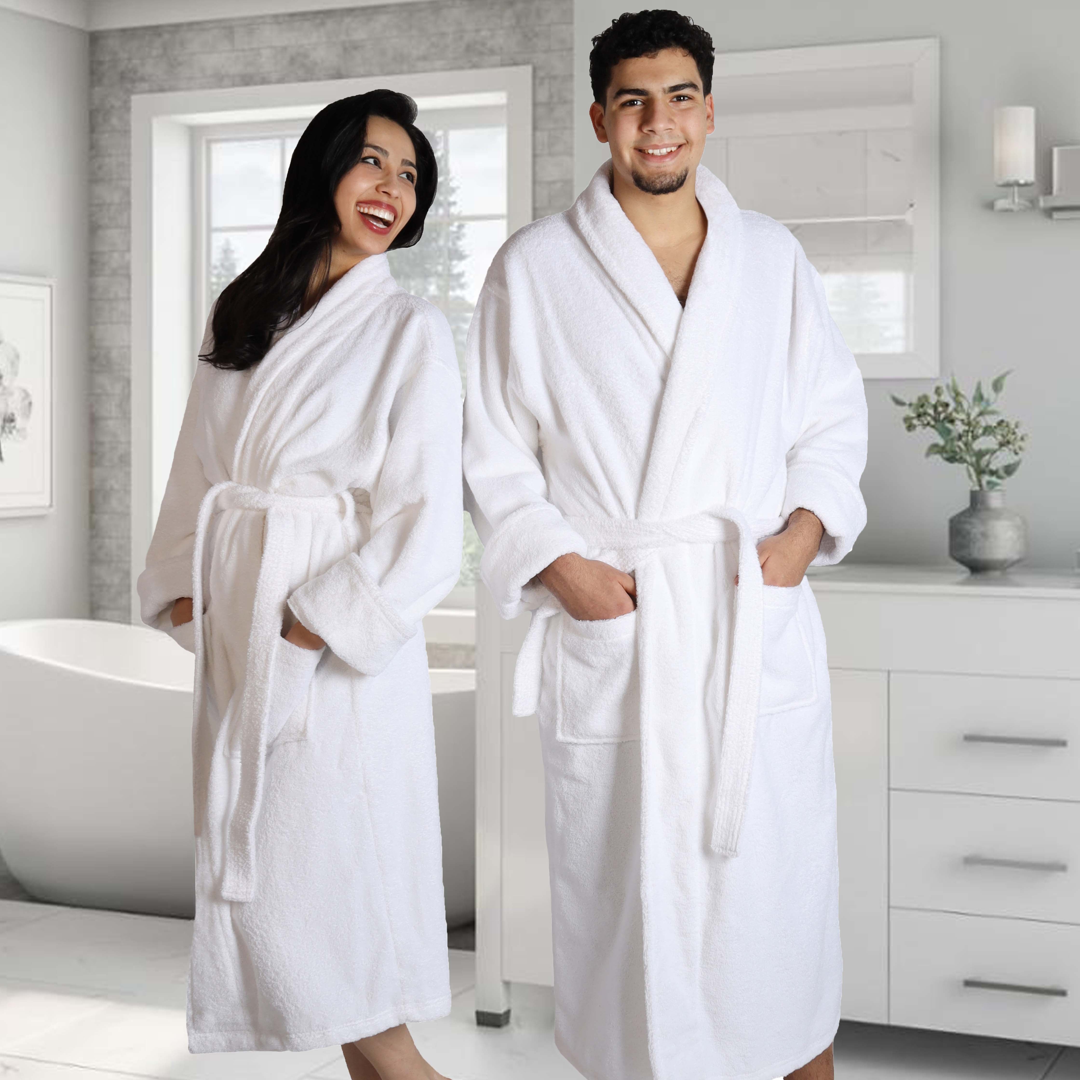 Turkish Cotton Bathrobe Women Men Unisex Shawl Collar Long Bathrobe - Omnigoodsstore