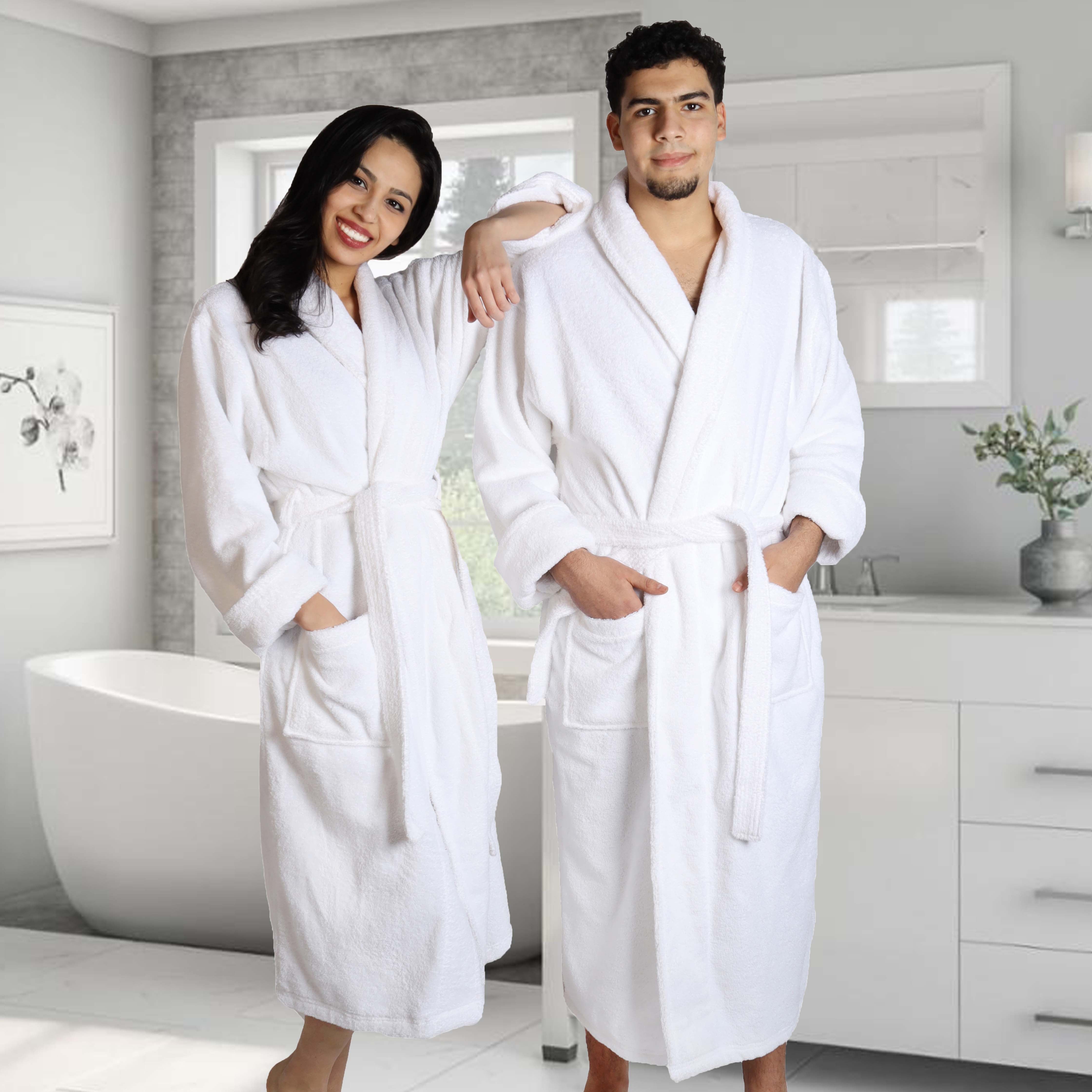 Turkish Cotton Bathrobe Women Men Unisex Shawl Collar Long Bathrobe - Omnigoodsstore