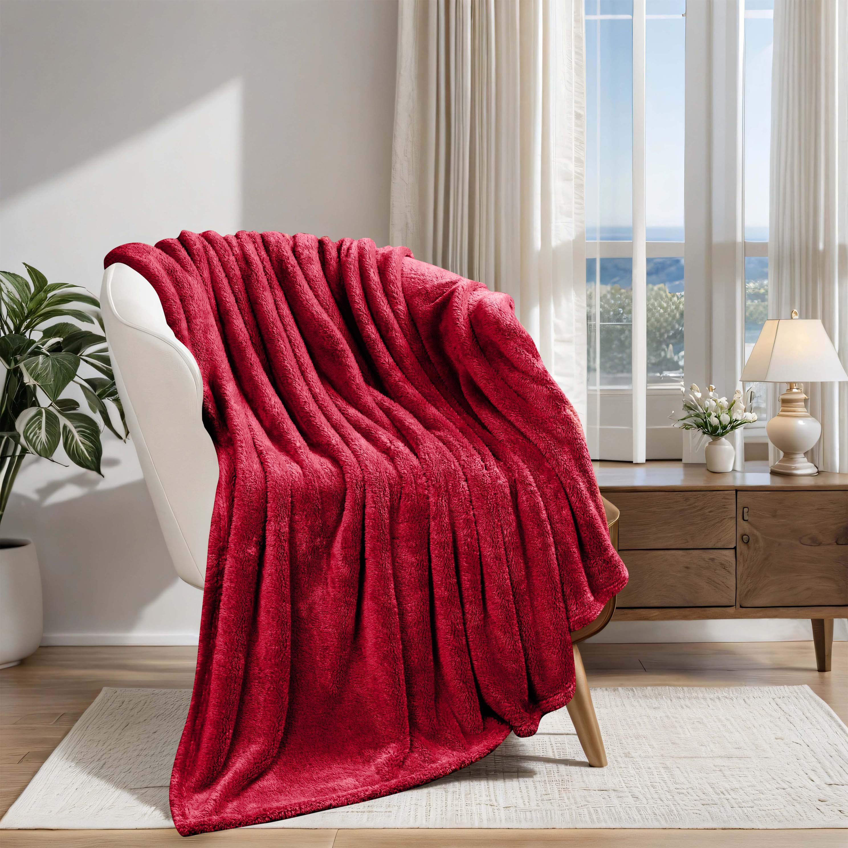 Classic Solid Fleece Plush Medium Weight Fluffy Soft Blanket - Omnigoodsstore