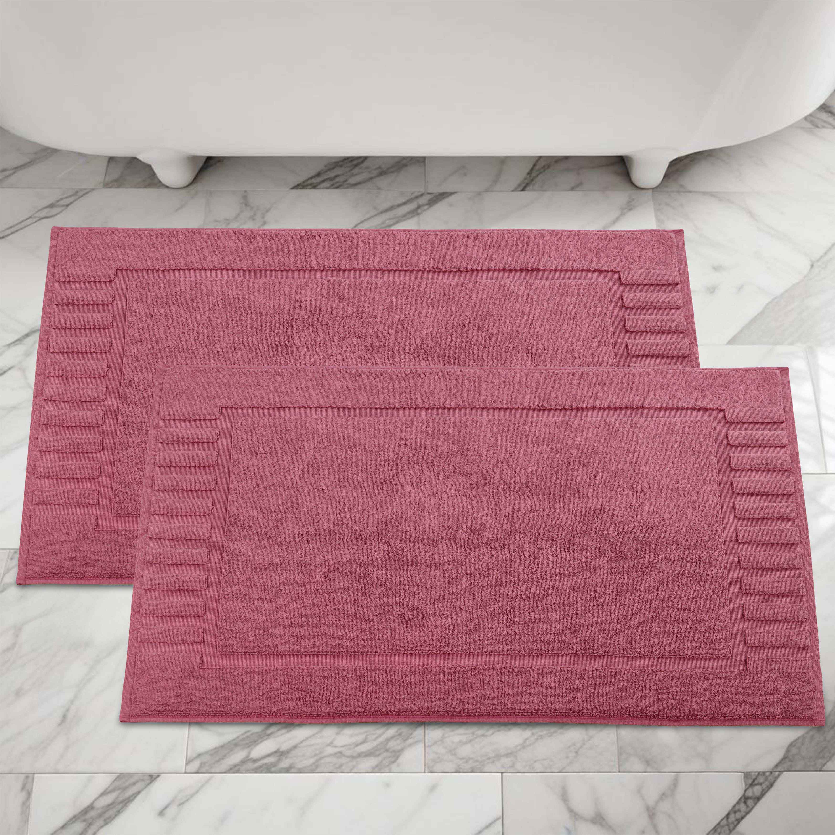Leo Cotton Solid Modern Geometric Border Absorbent Bath Mat, Set of 2 - Omnigoodsstore