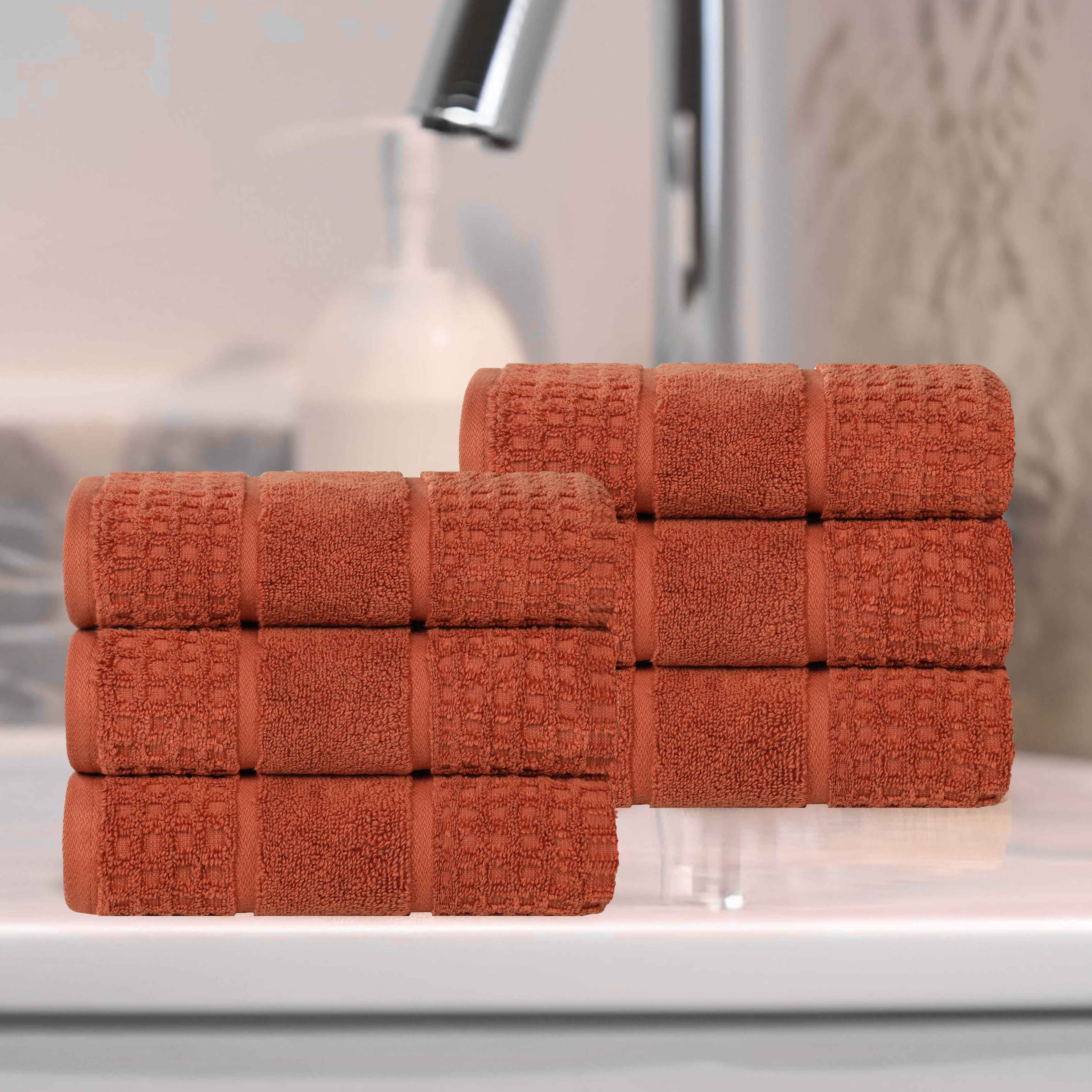 Zero Twist Cotton Waffle Honeycomb Soft Absorbent Hand Towel Set of 6 - Omnigoodsstore