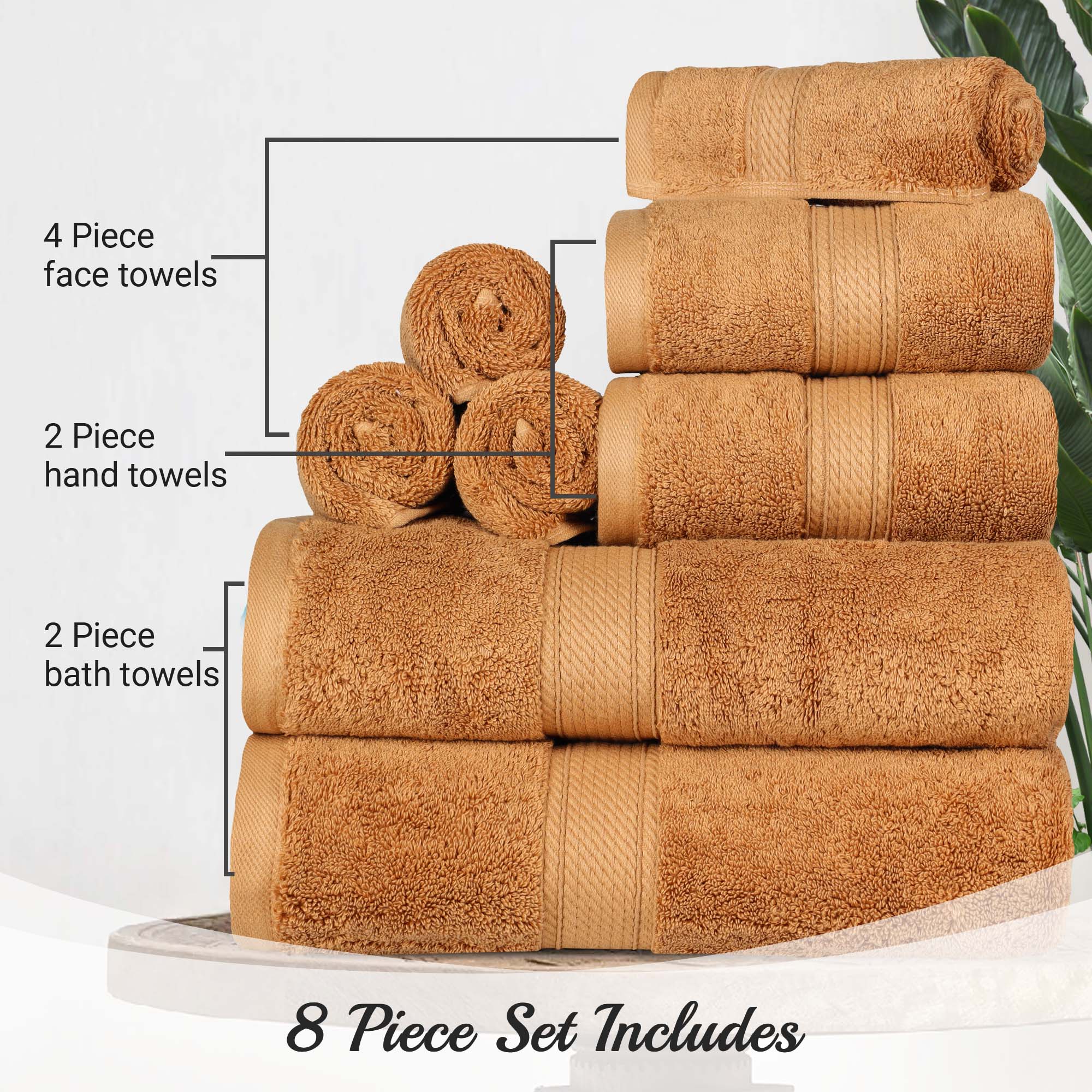 Egyptian Cotton Pile Plush Heavyweight Luxury Soft 8-Piece Towel Set - Omnigoodsstore