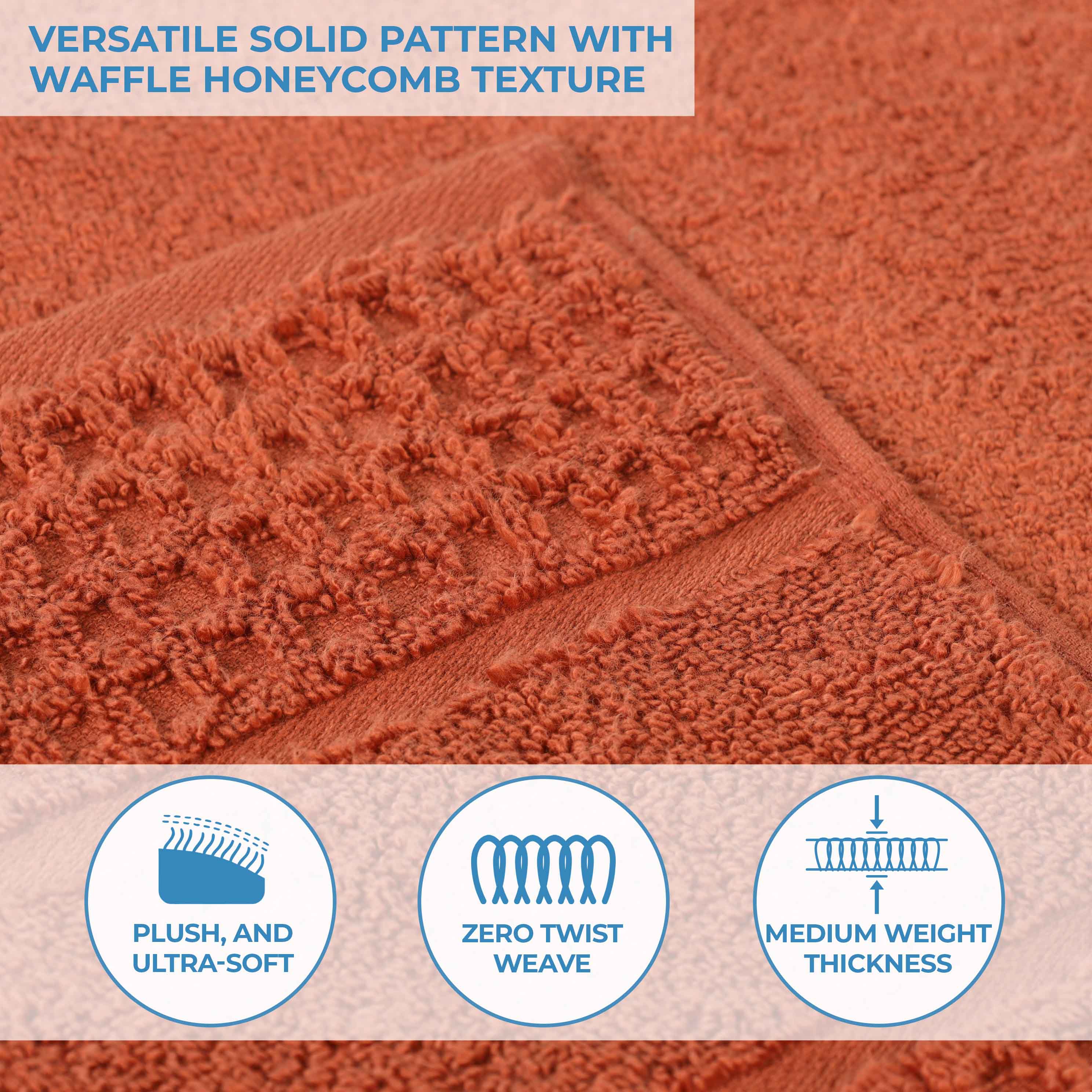Zero Twist Cotton Waffle Honeycomb Soft Absorbent Hand Towel Set of 6 - Omnigoodsstore
