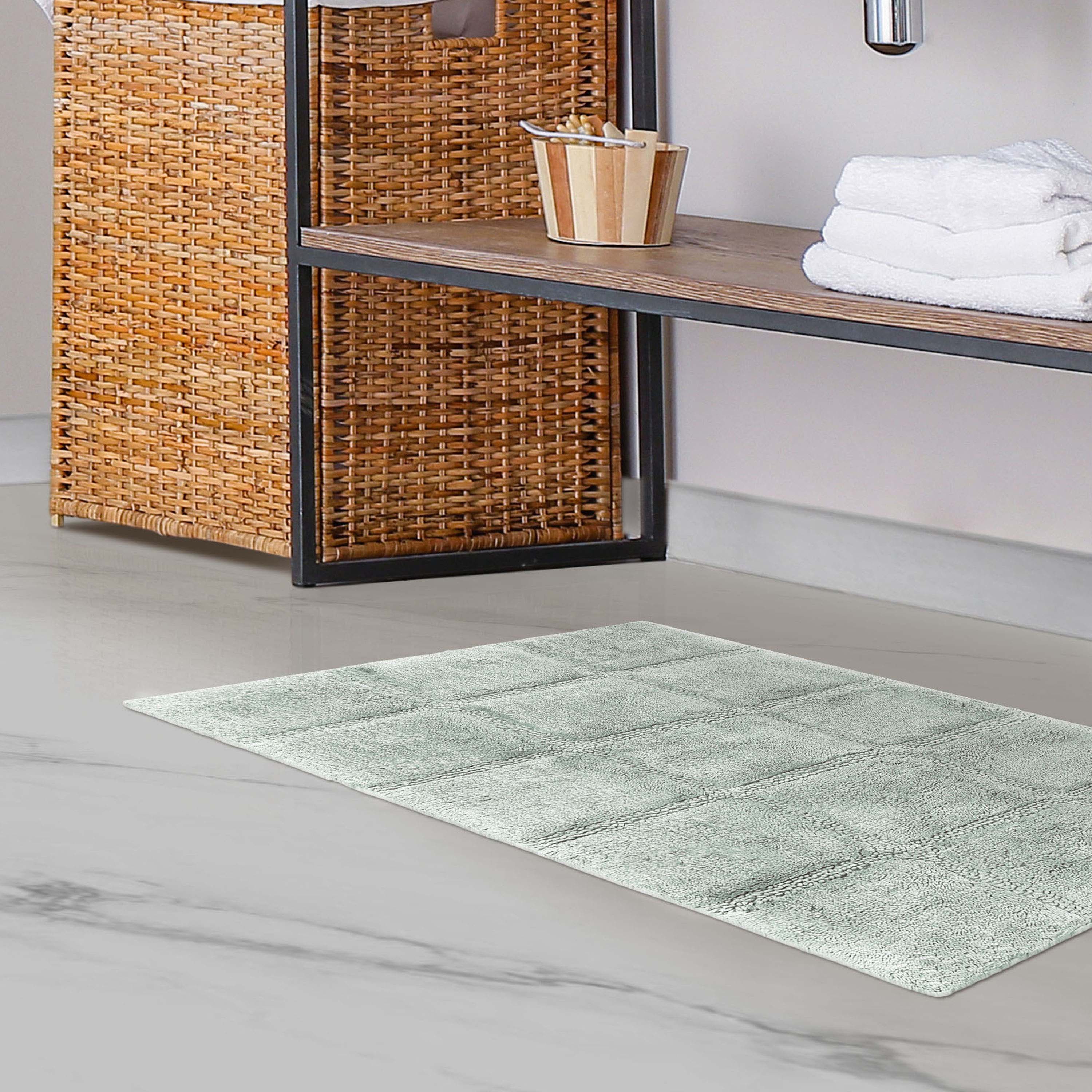 Solid Cotton 2 Piece Checkered Non Slip Bath Rug Set - Omnigoodsstore
