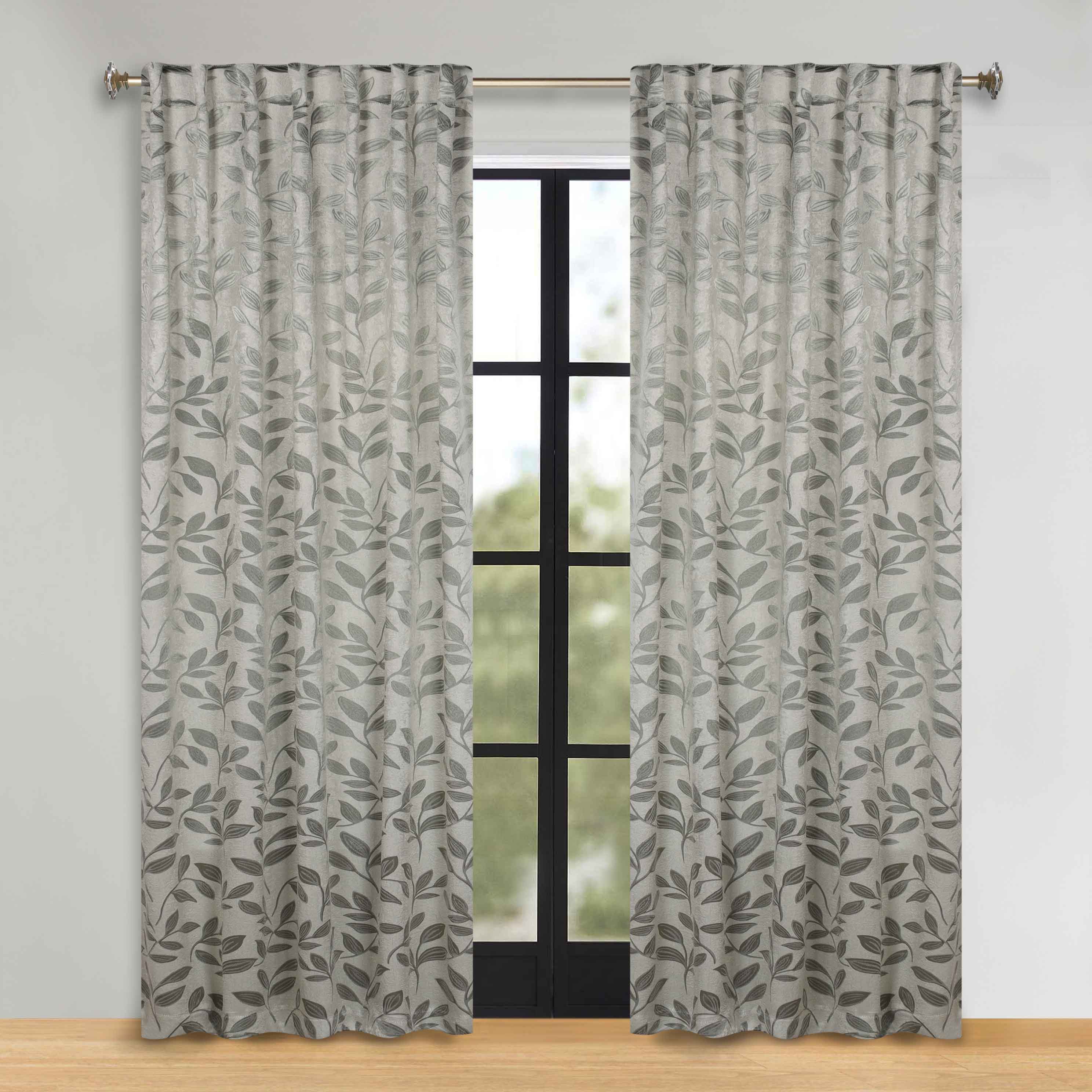 Superior Leaves Room Darkening Back Tab Blackout Curtains Panel Set - Omnigoodsstore