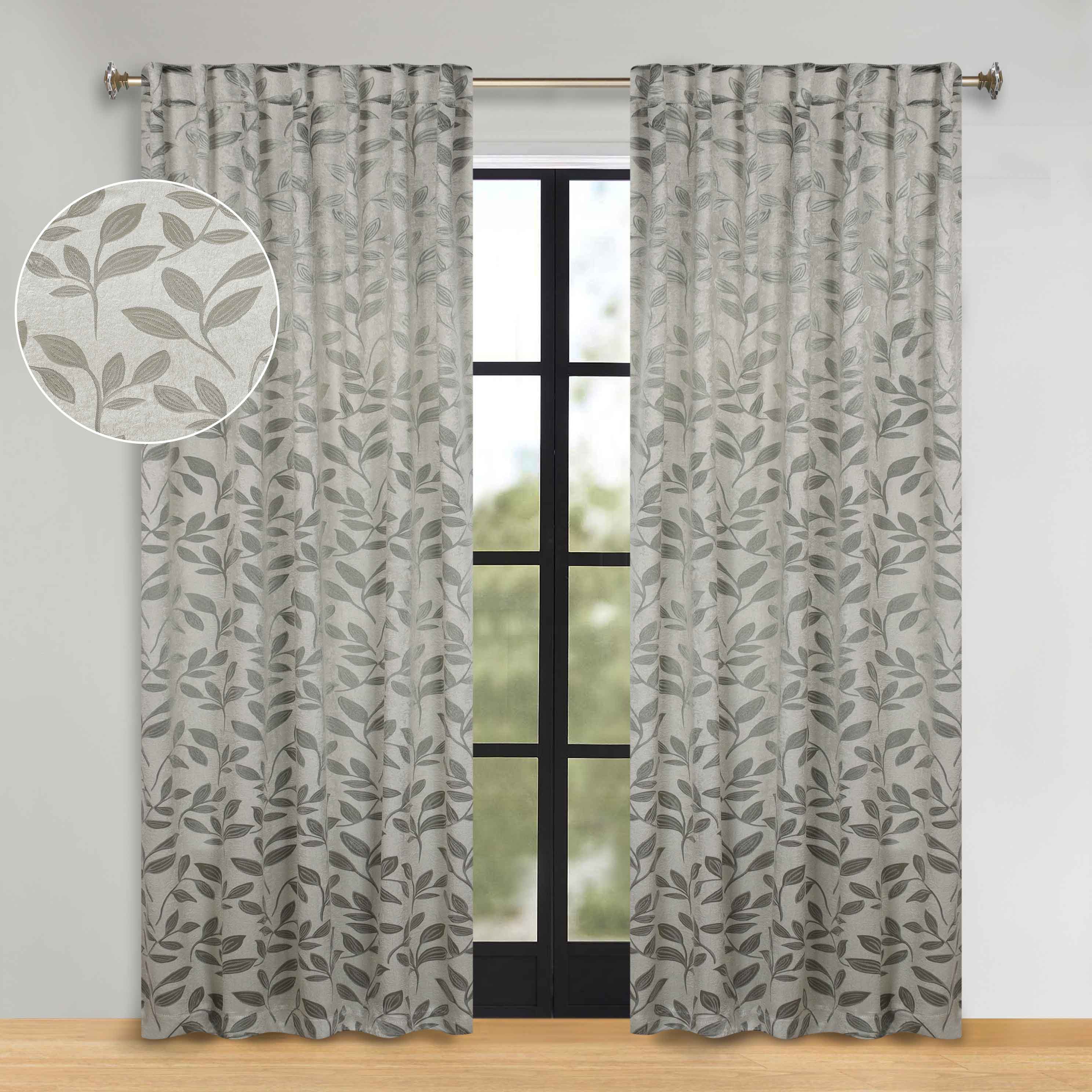 Superior Leaves Room Darkening Back Tab Blackout Curtains Panel Set - Omnigoodsstore