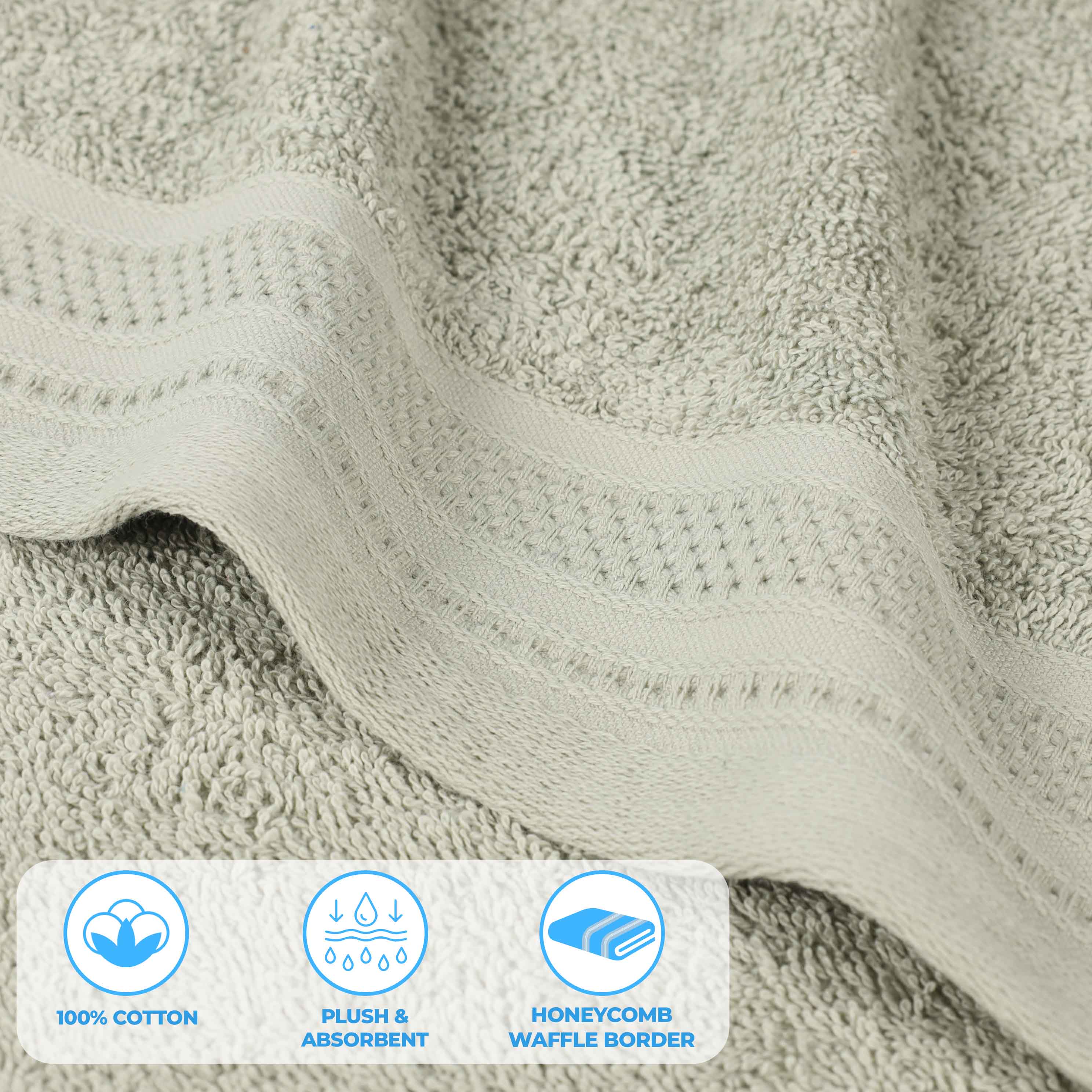 Honeycomb Textured Waffle Border Luxury Cotton Hand Towels, Set of 6 - Omnigoodsstore