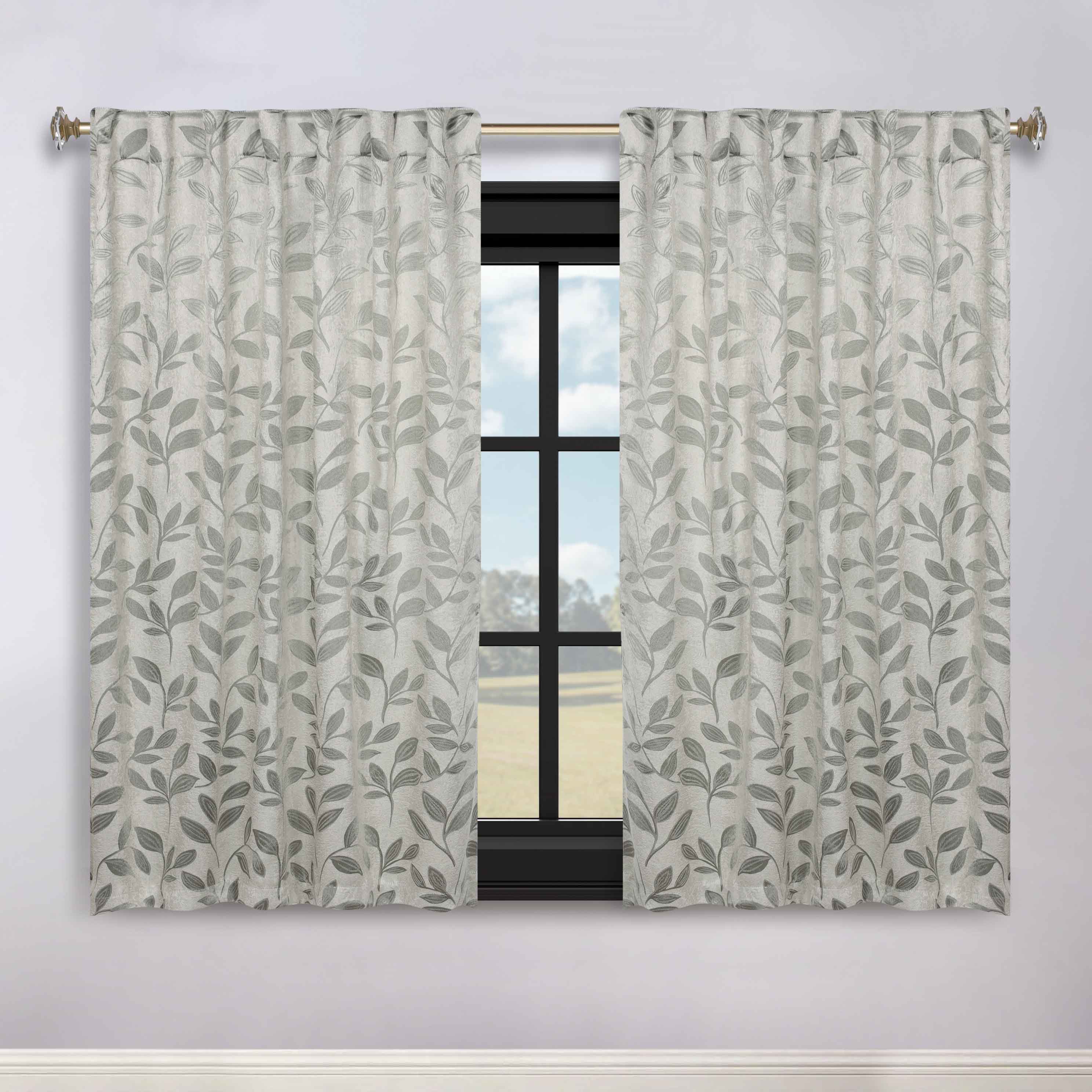 Superior Leaves Room Darkening Back Tab Blackout Curtains Panel Set - Omnigoodsstore