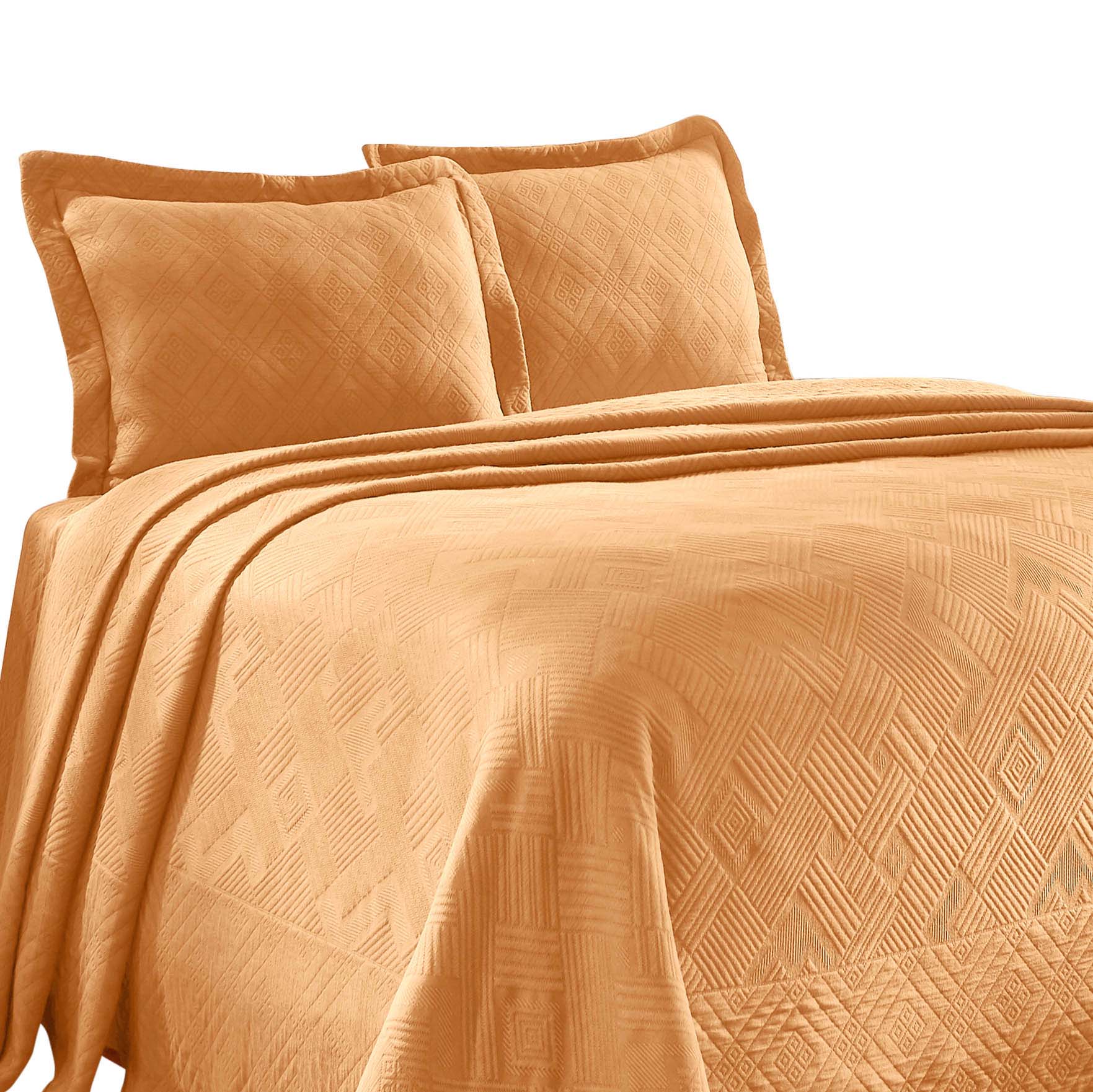 Geometric Fret Cotton Jacquard Matelasse Scalloped Bedspread Set - Omnigoodsstore