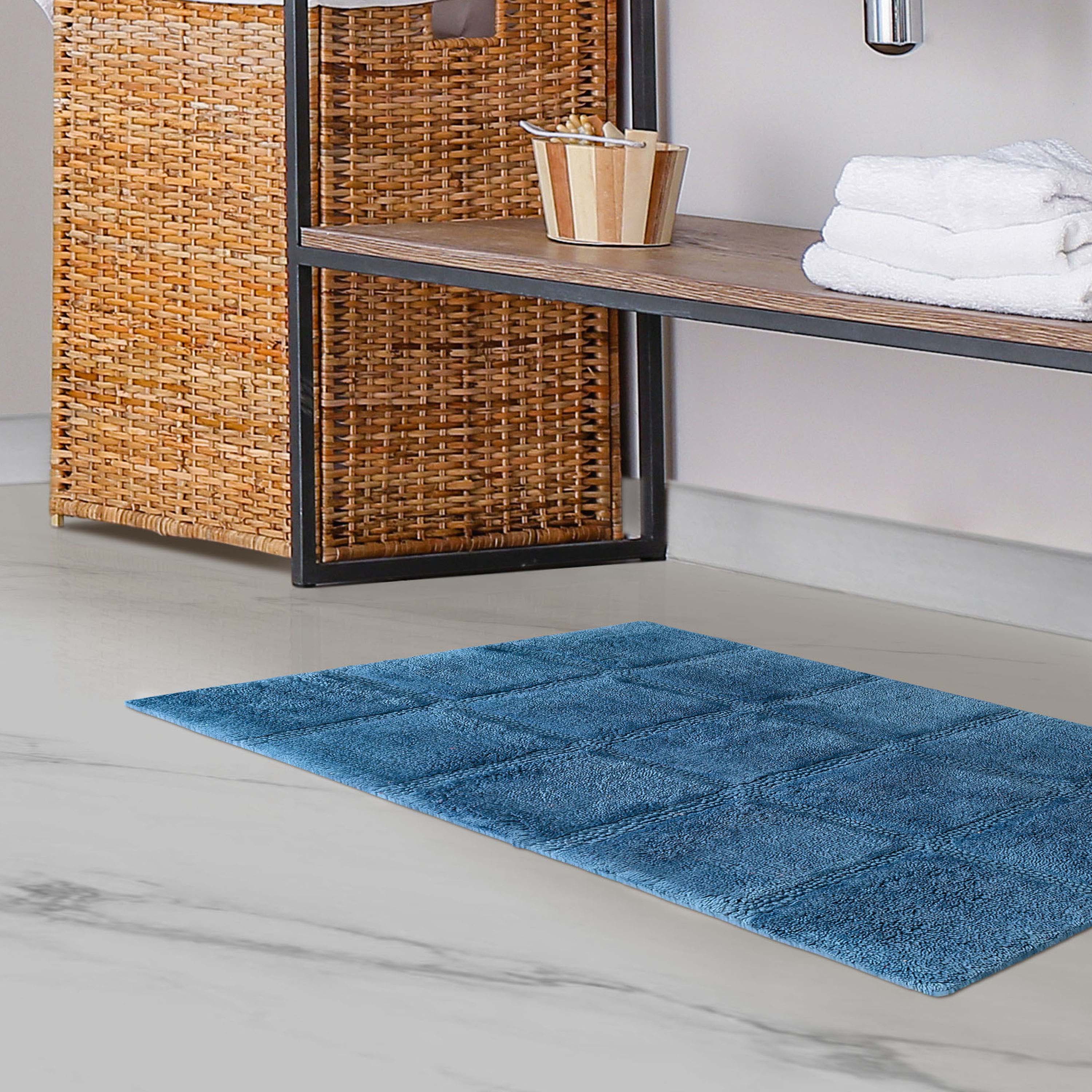 Solid Cotton 2 Piece Checkered Non Slip Bath Rug Set - Omnigoodsstore