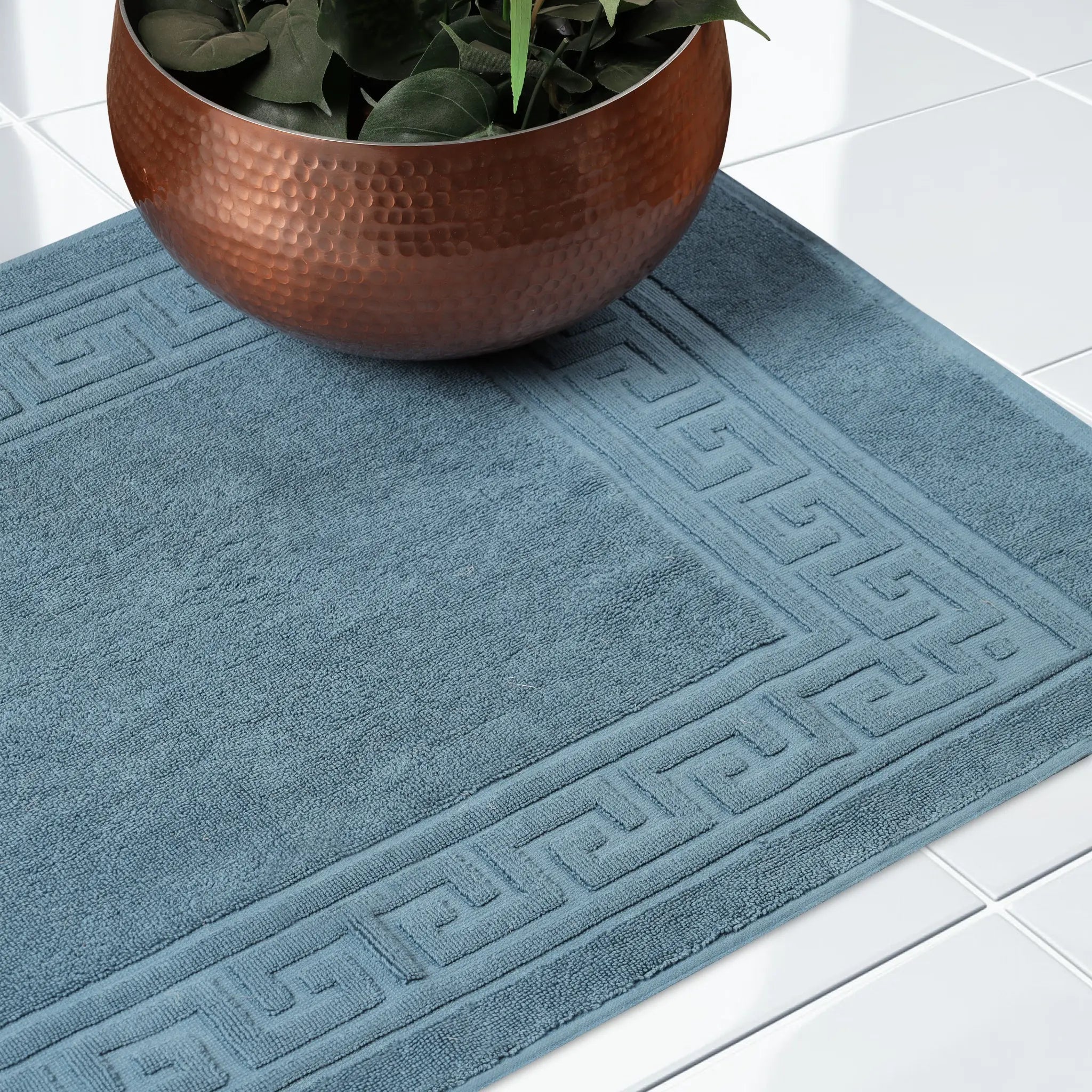 Cotton 2 Piece Greek Key Border Super Absorbent Bath Mat Set