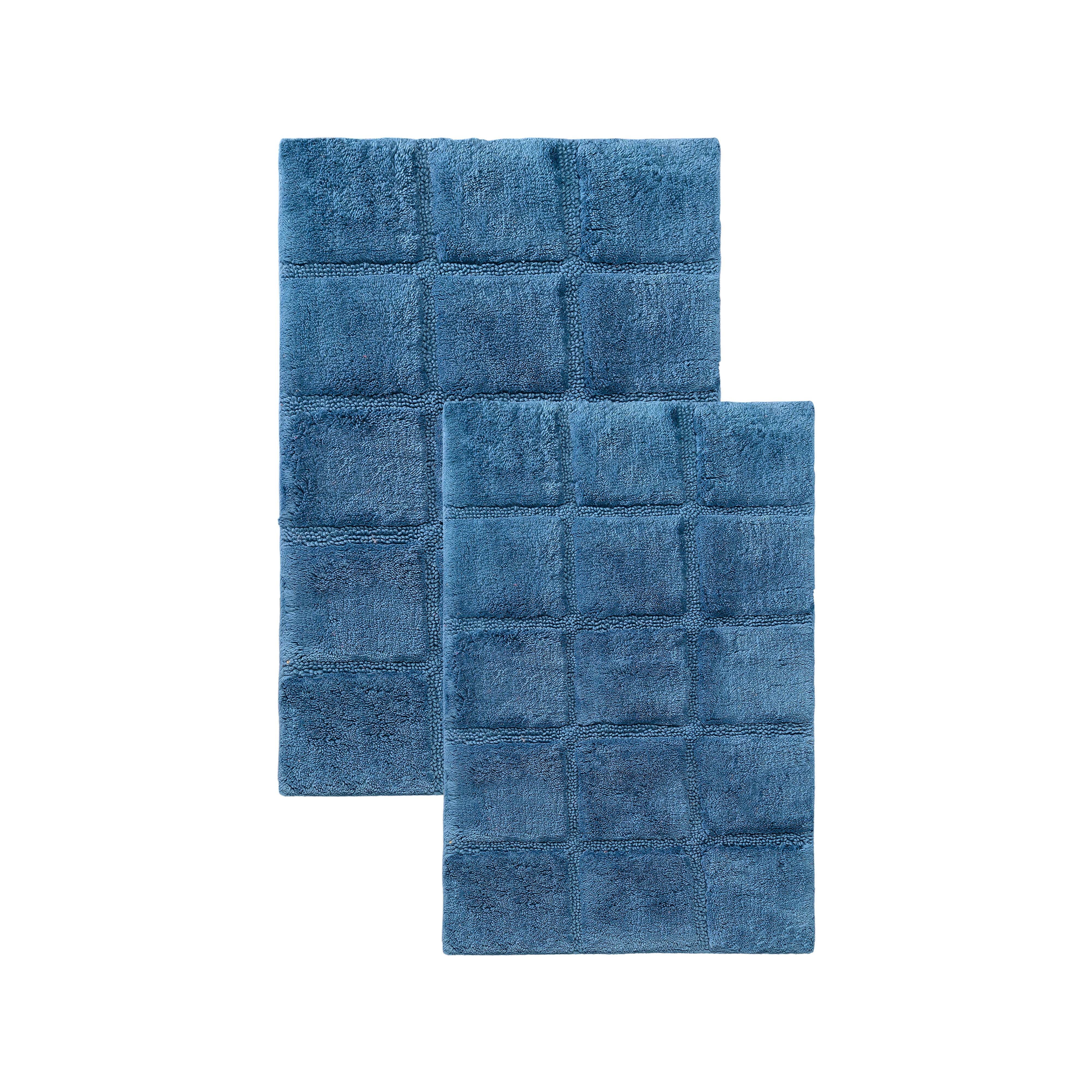 Solid Cotton 2 Piece Checkered Non Slip Bath Rug Set - Omnigoodsstore