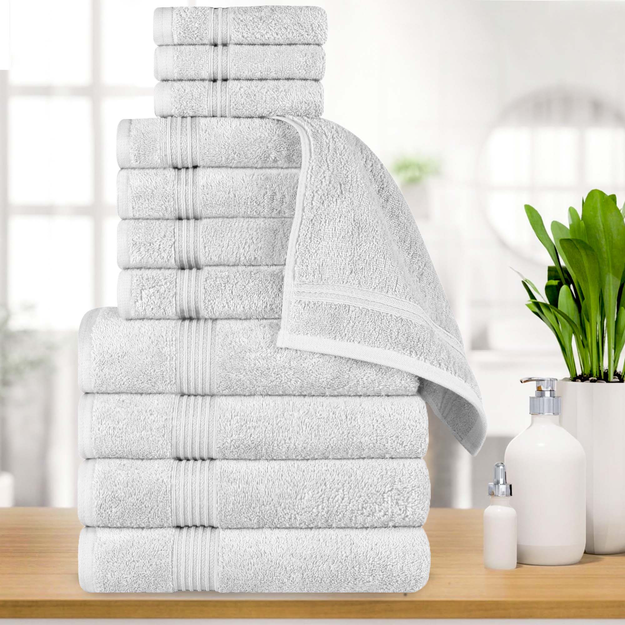Egyptian Cotton Highly Absorbent Solid 12-Piece Ultra Soft Towel Set - Omnigoodsstore